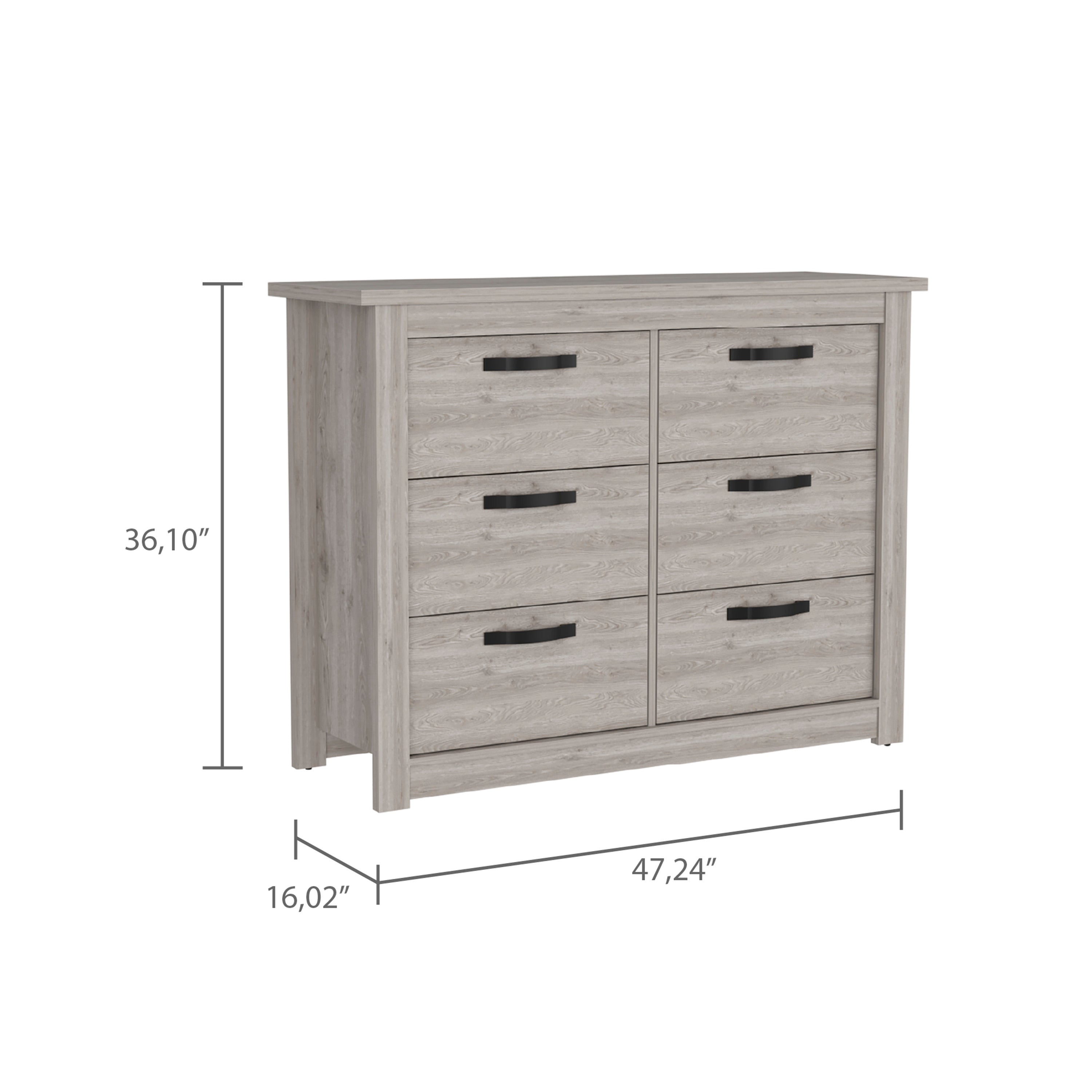 Contemporary 6-Drawer Dresser - Light Gray