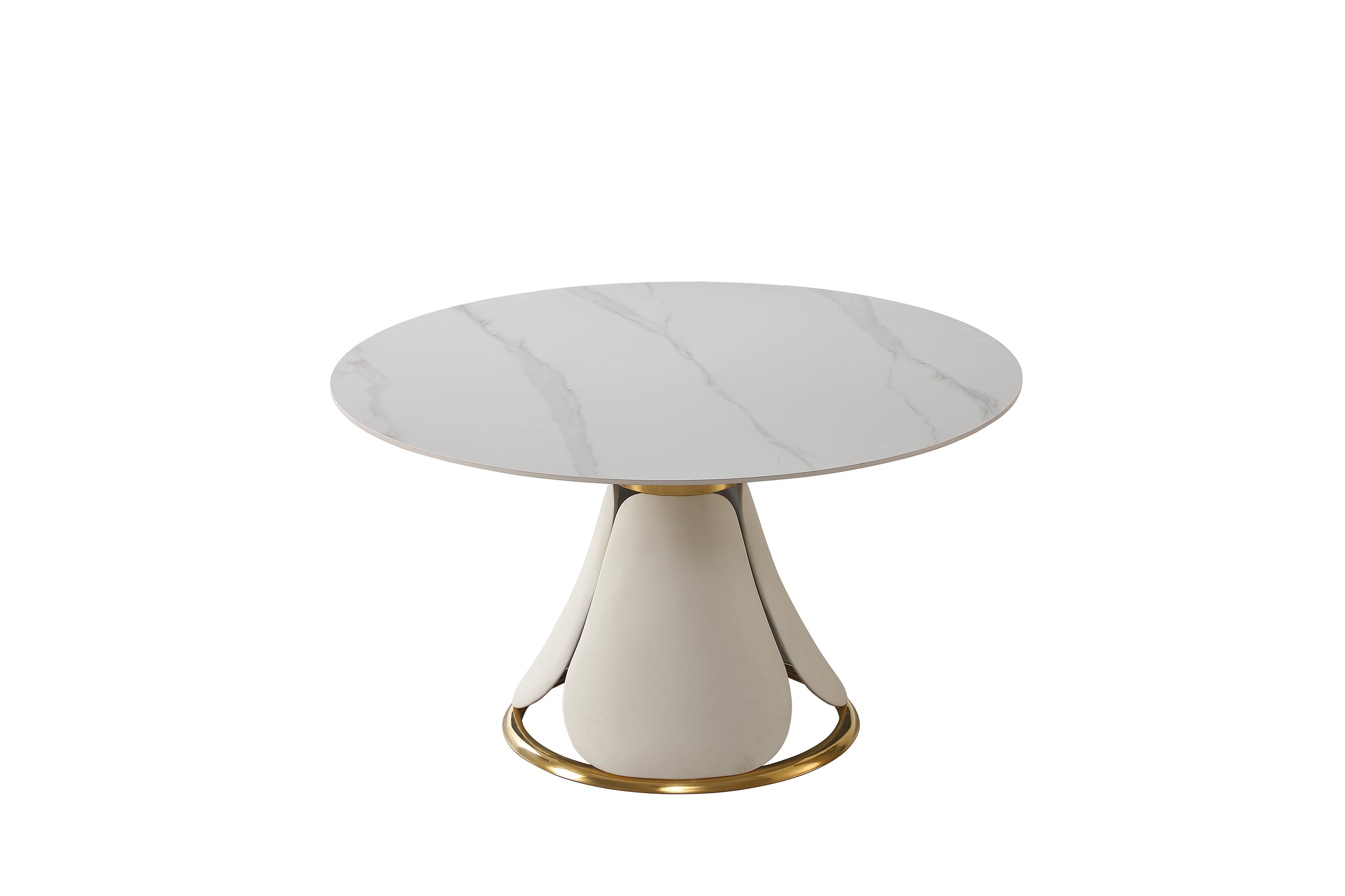 53“ Modern sintered stone round dining table with stainless steel base (chairs not included)