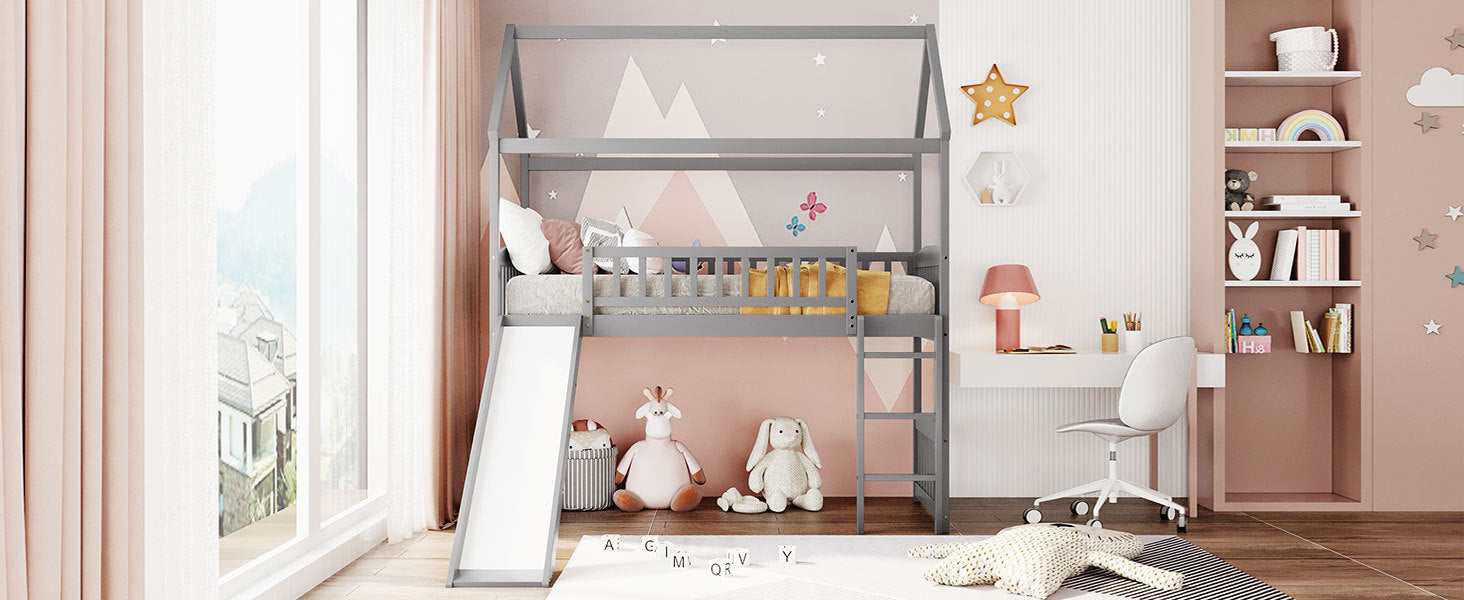 Twin Loft Bed with Slide - White