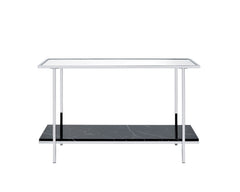 Console Table, Mirrored - Faux Marble & Chrome