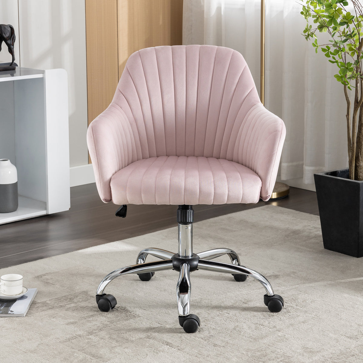 Modern Home Office Leisure Chair with Adjustable Velvet Height - Pink