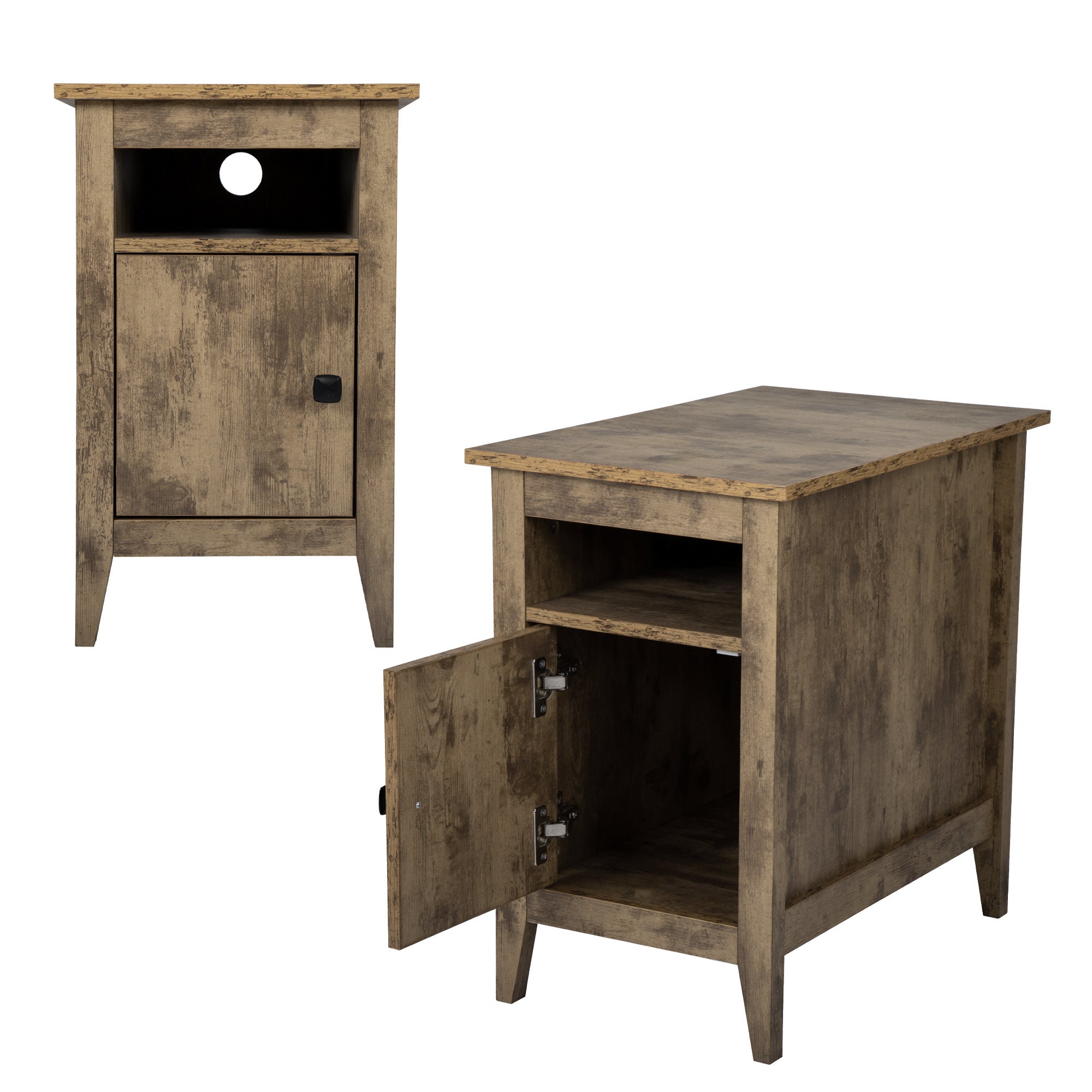 End Table with Cabinet and Shelf (Set of 2) - Rustic Brown