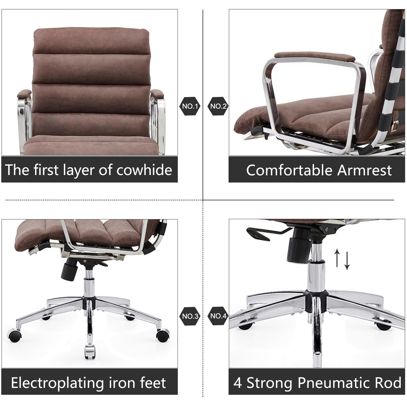 Modern Swivel Office Desk Chair Luxury Executive Boss Ergonomic Computer Chair  - Antique Brown