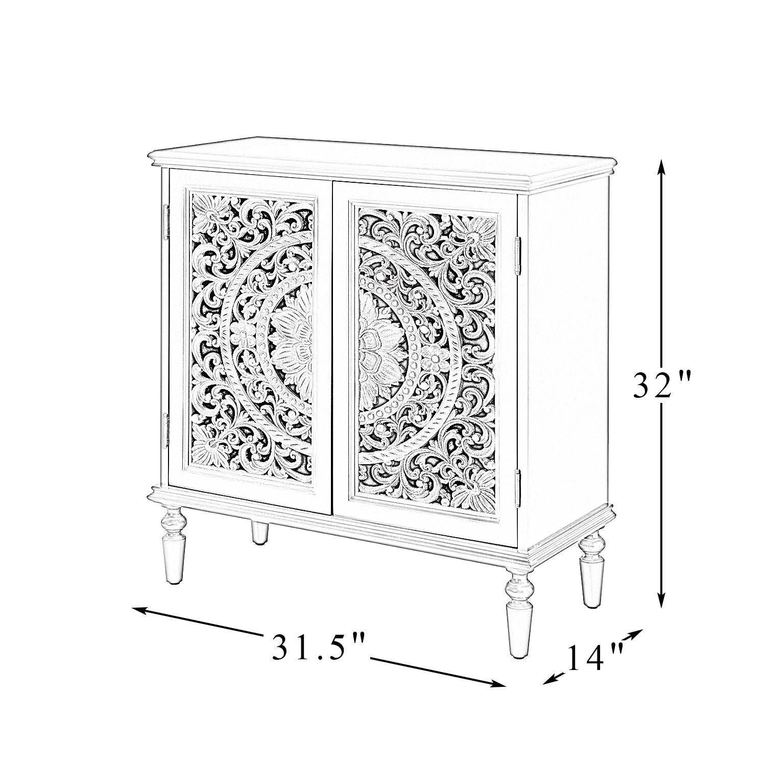 32" Tall 2-Door Accent Cabinet - White