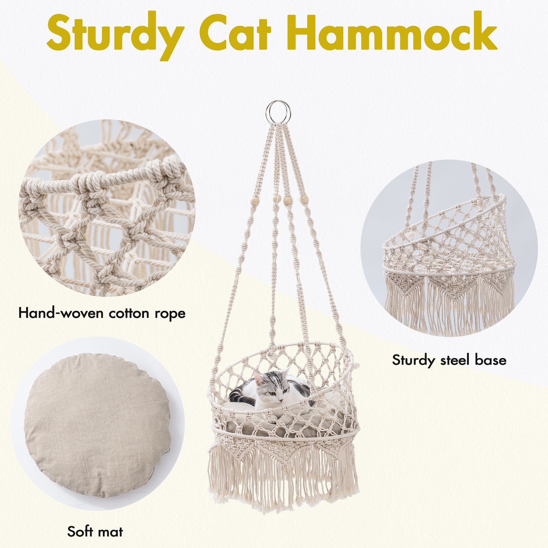 Boho Cat Hammock, Hanging Cat Bed Swing for Indoor Cats