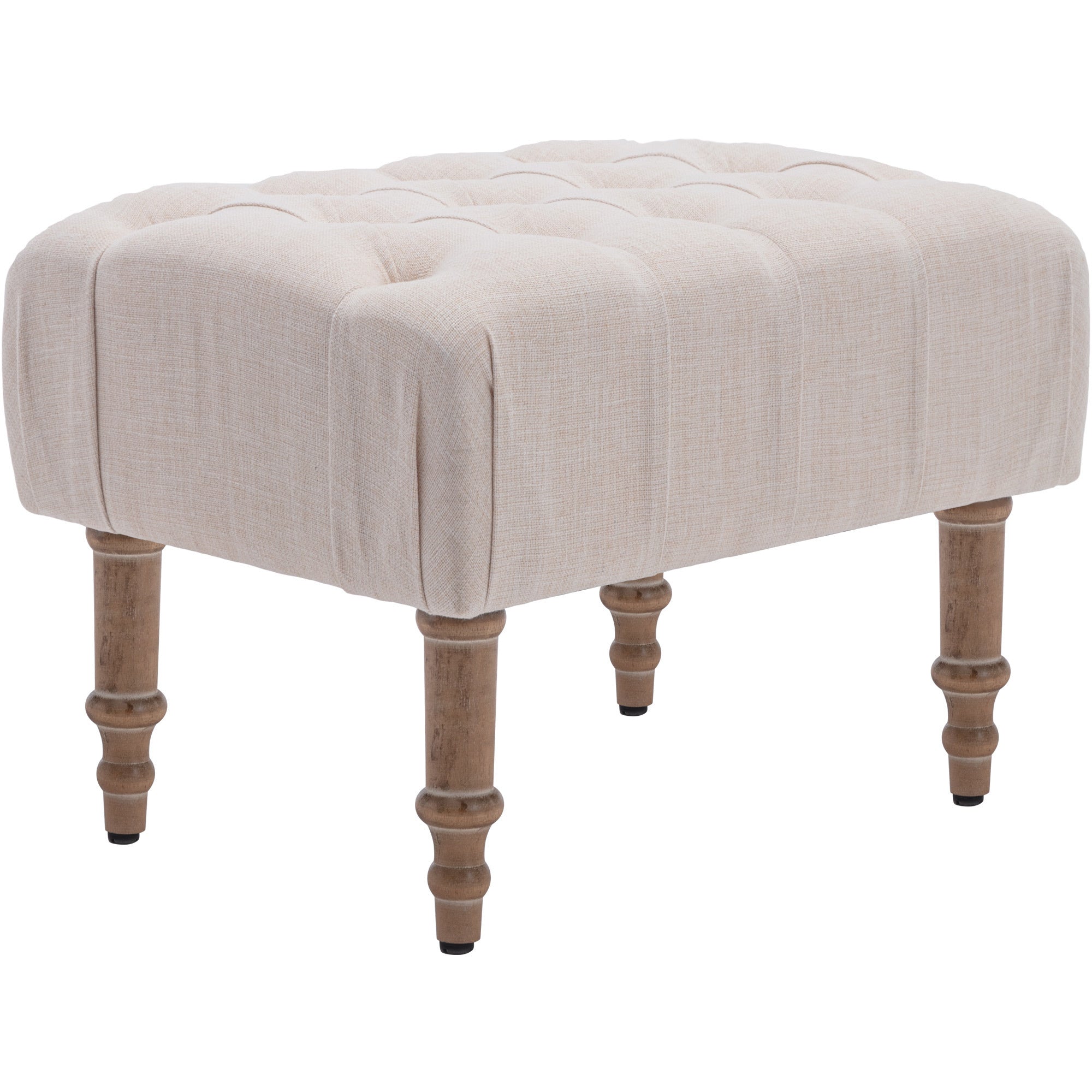 Accent Button-Tufted Upholstered Chair Set with Linen Fabric and Ottoman - Beige