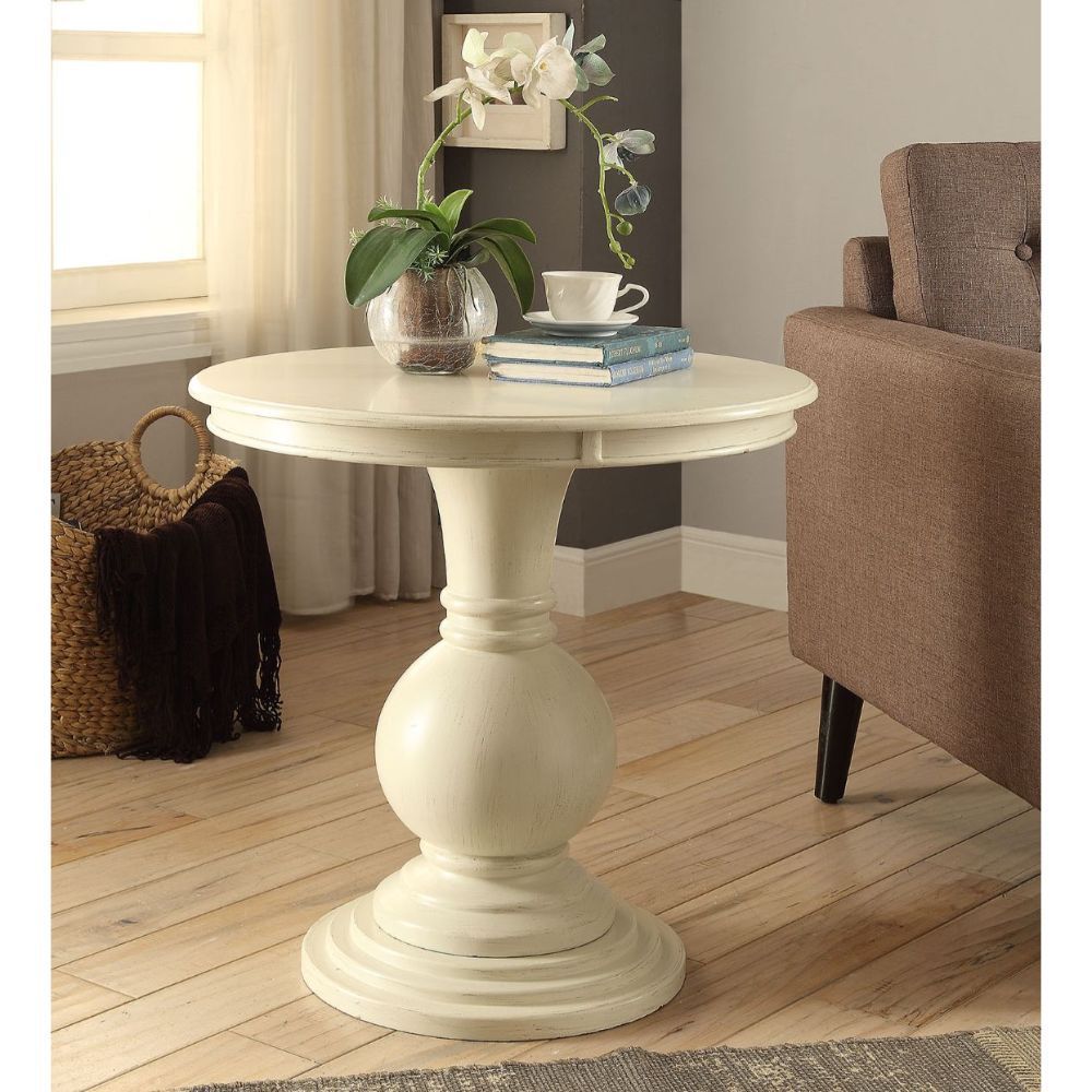 Round Accent Table - Antique White