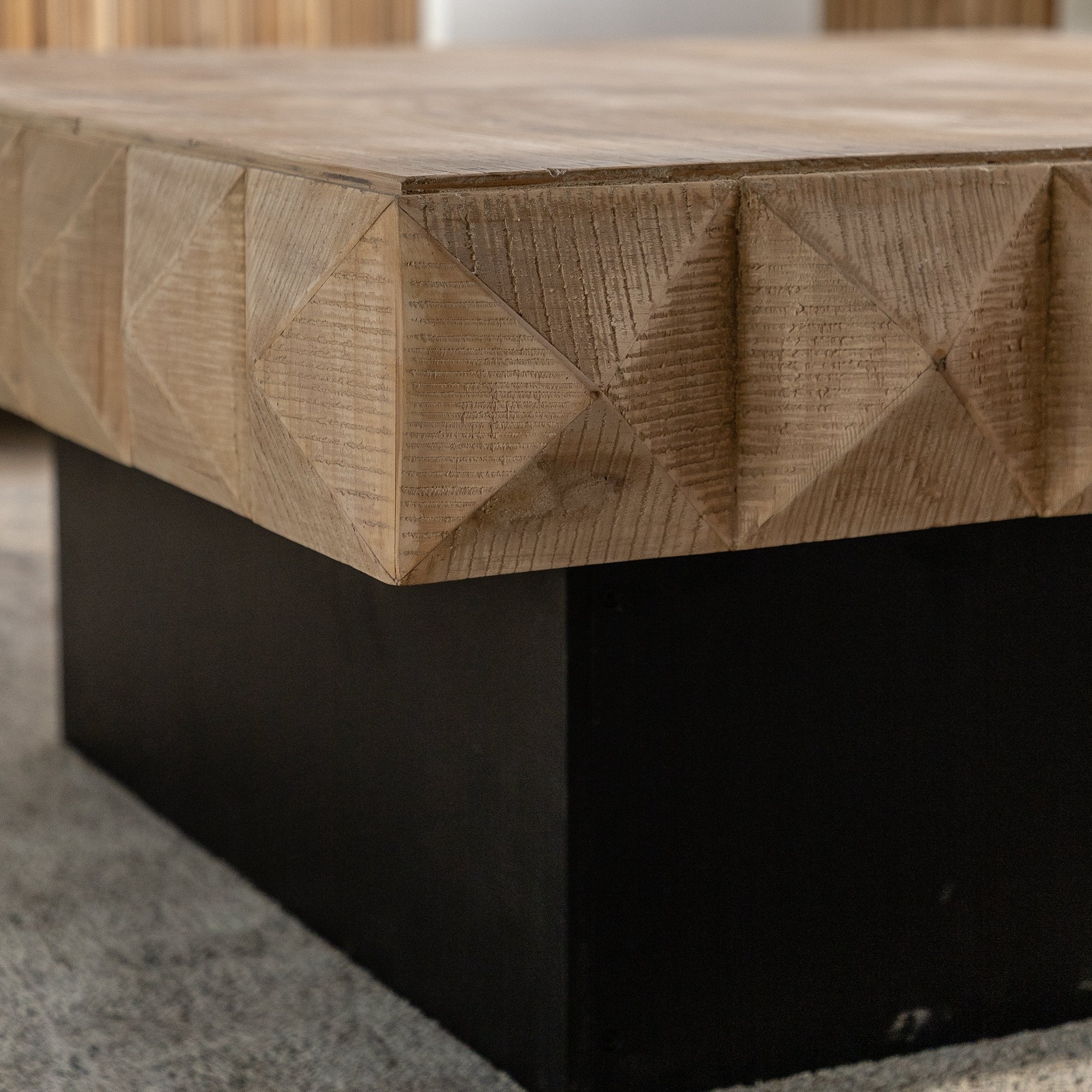 Three-dimensional Embossed Pattern Square Retro Coffee Table - Natural