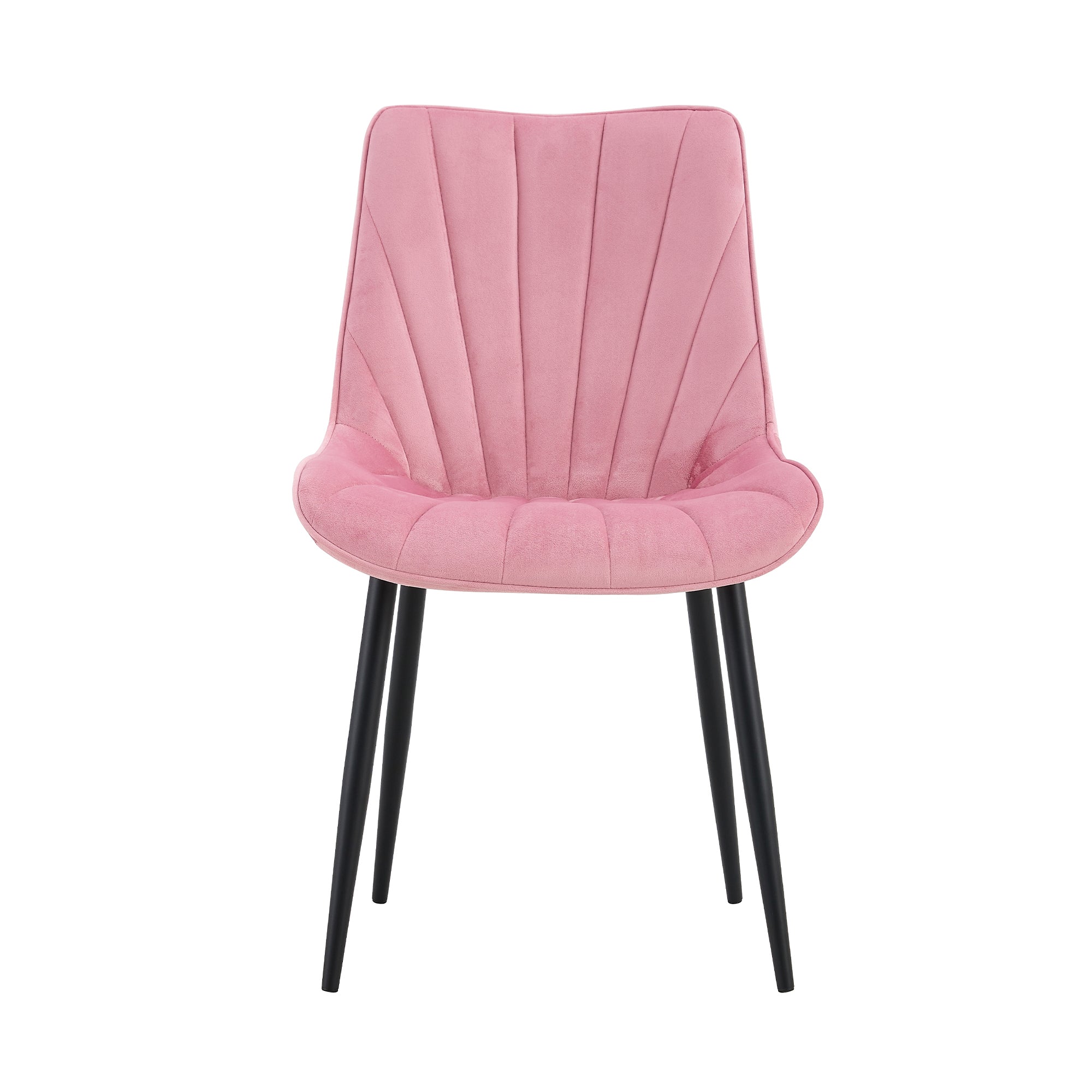 Modern Velvet Dining Chairs with Cushion Seat Back Black Coated Legs Upholstered (Set of 4) - Pink