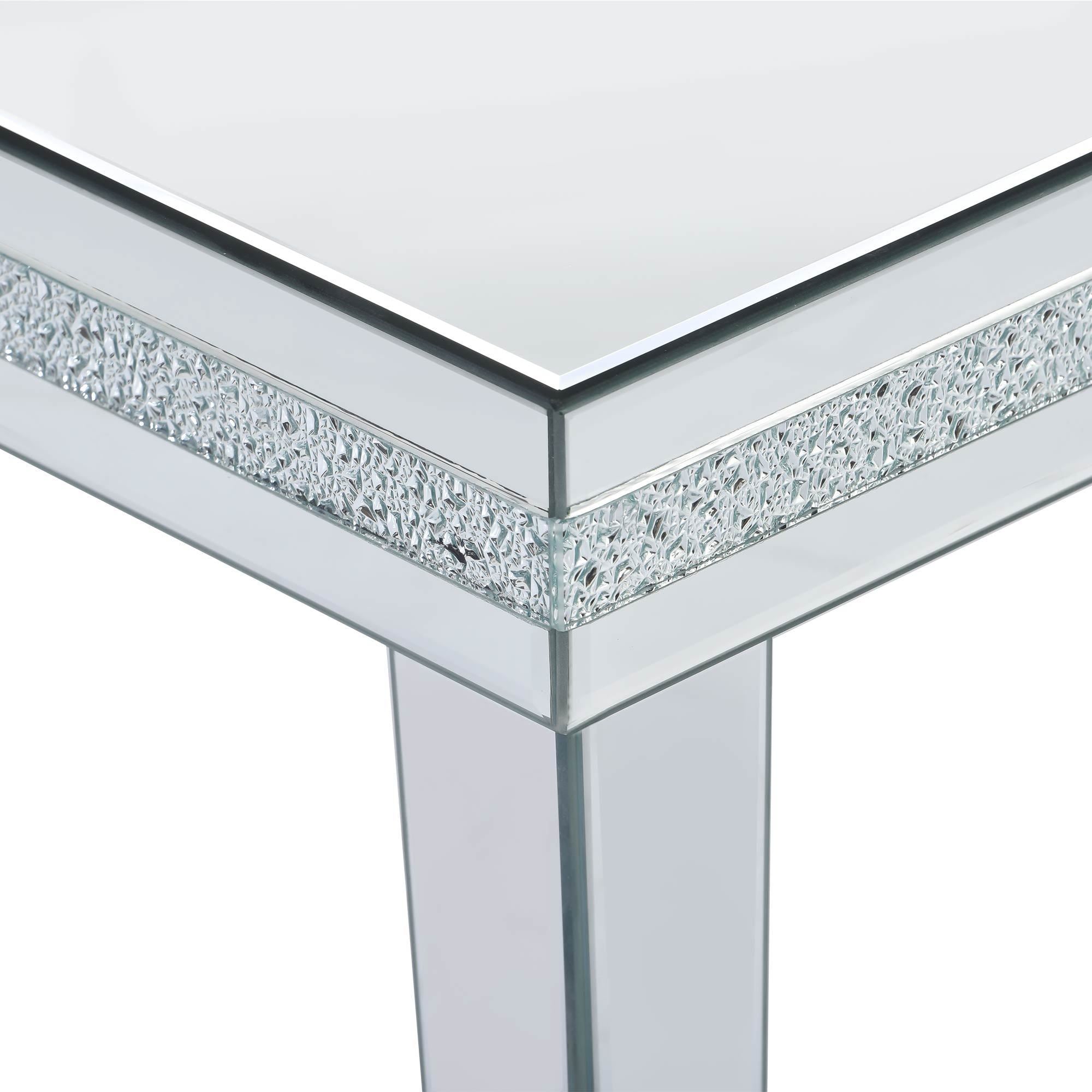 Fashionable Modern Glass Mirrored Coffee Table, Easy Assembly Cocktail Table with Crystal Design and Adjustable Height Legs - Silver