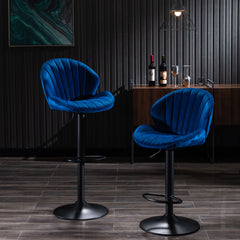 Bar Stools Adjustable with Back and Footrest (Set of 2) - Blue