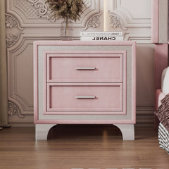 2-Drawer Nightstand with Metal Legs for Bedroom Velvet Bedside Table - Pink