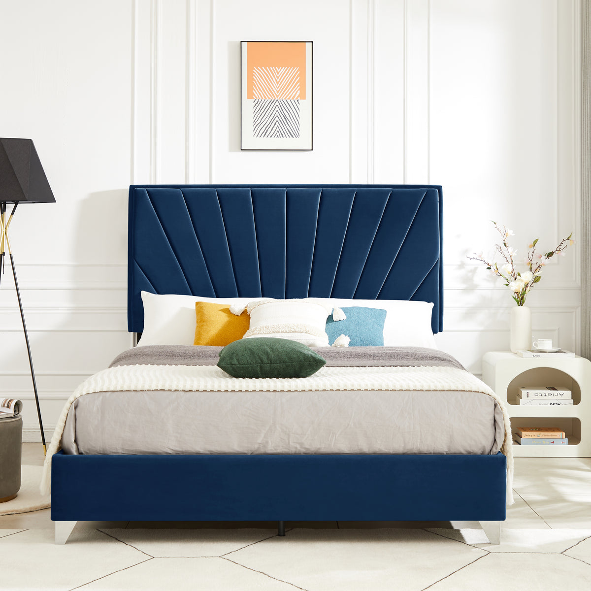 Full Bed Line Stripe Cushion Headboard  - Blue Navy