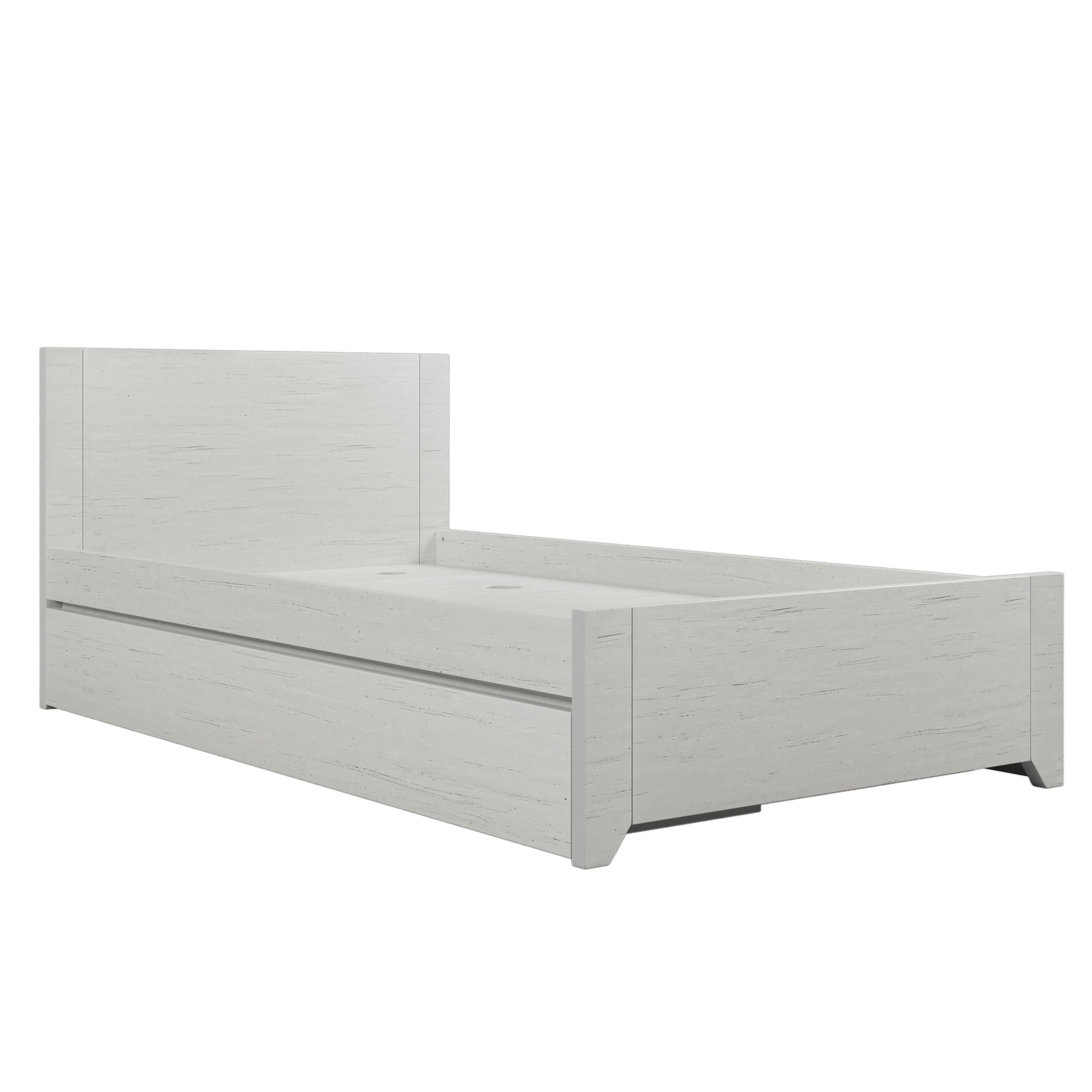 Twin Size Bed with Reversible Pull-out Storage Drawer Gray Wood Grain Sticker Surfaces - Off White