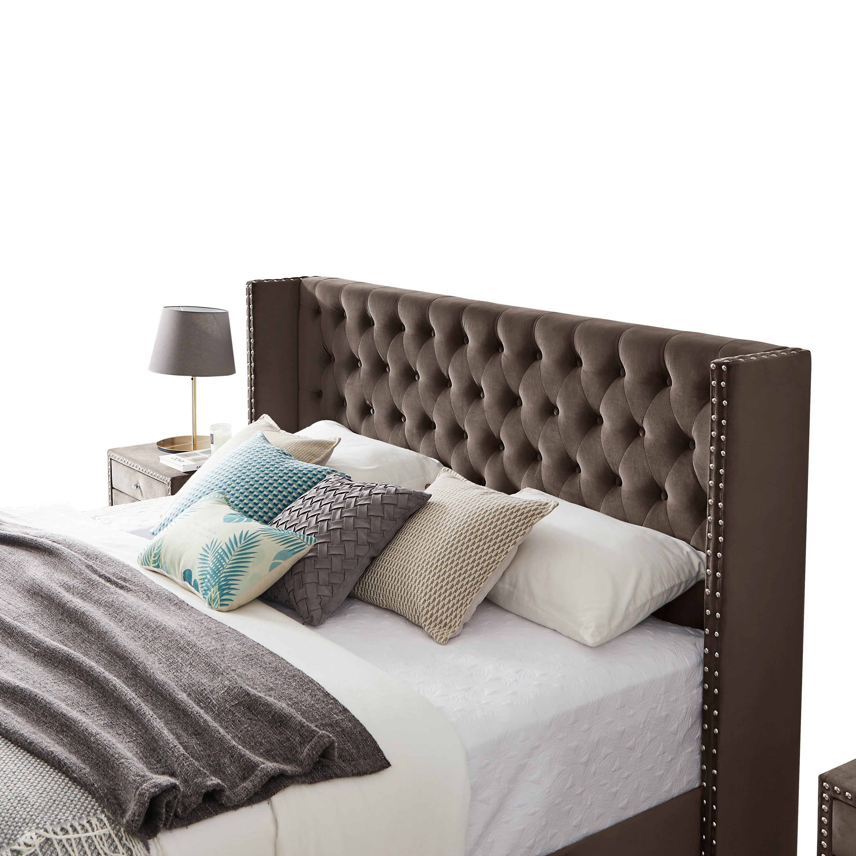 King bed + 1 Nightstand - Button designed Headboard