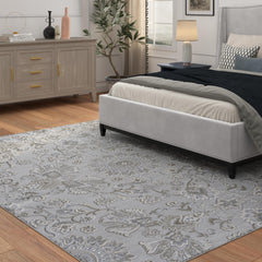 Lily Light Gray, Medium Gray, Blue and Ivory Chenille and Viscose High - Low Area Rug 5x8