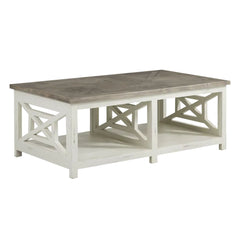 Wooden Rectangle Coffee Table with X Shape Side Panels - White and Brown