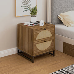 LINO Walnut Rattan Nightstand (Set of 2)