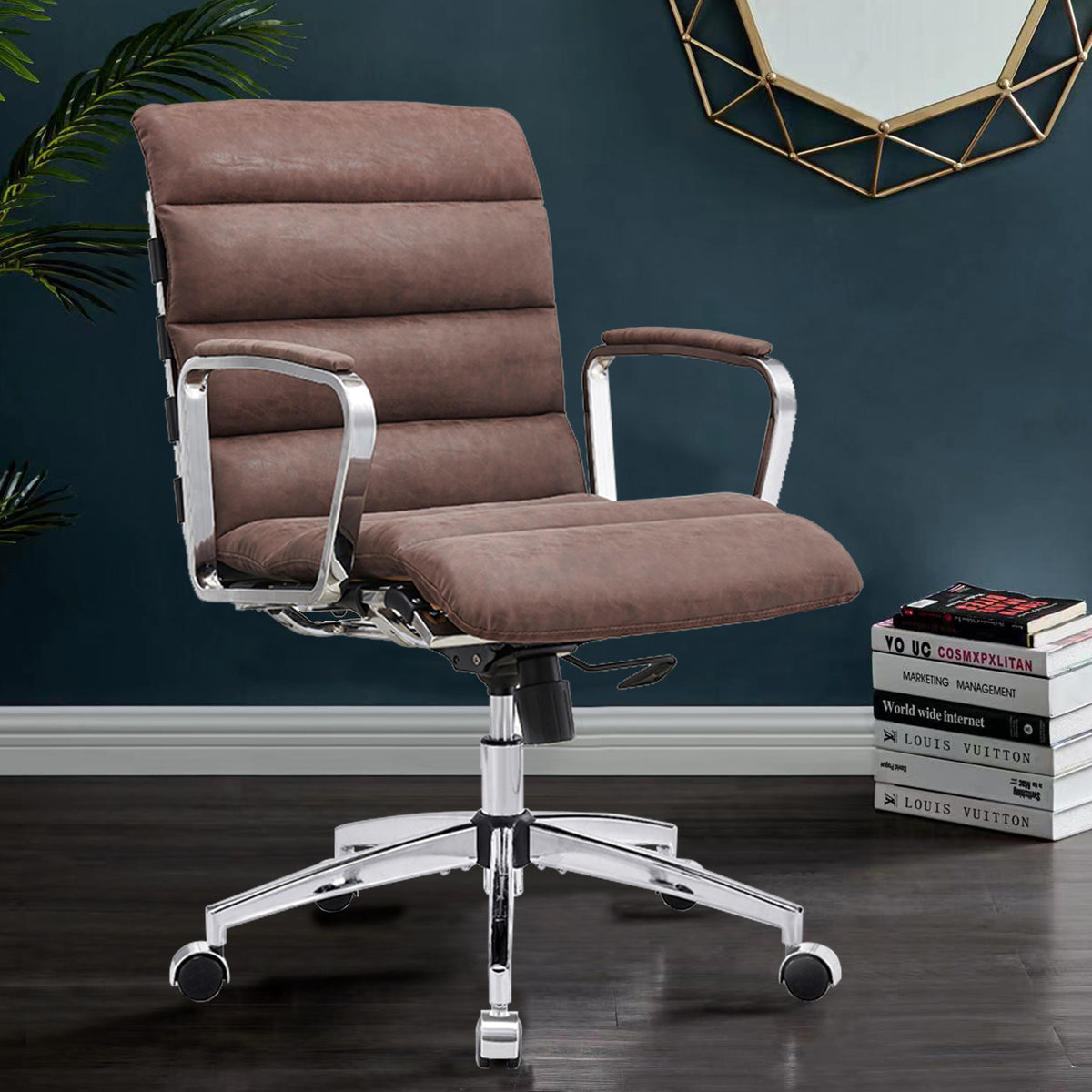 Modern Swivel Office Desk Chair Luxury Executive Boss Ergonomic Computer Chair  - Antique Brown