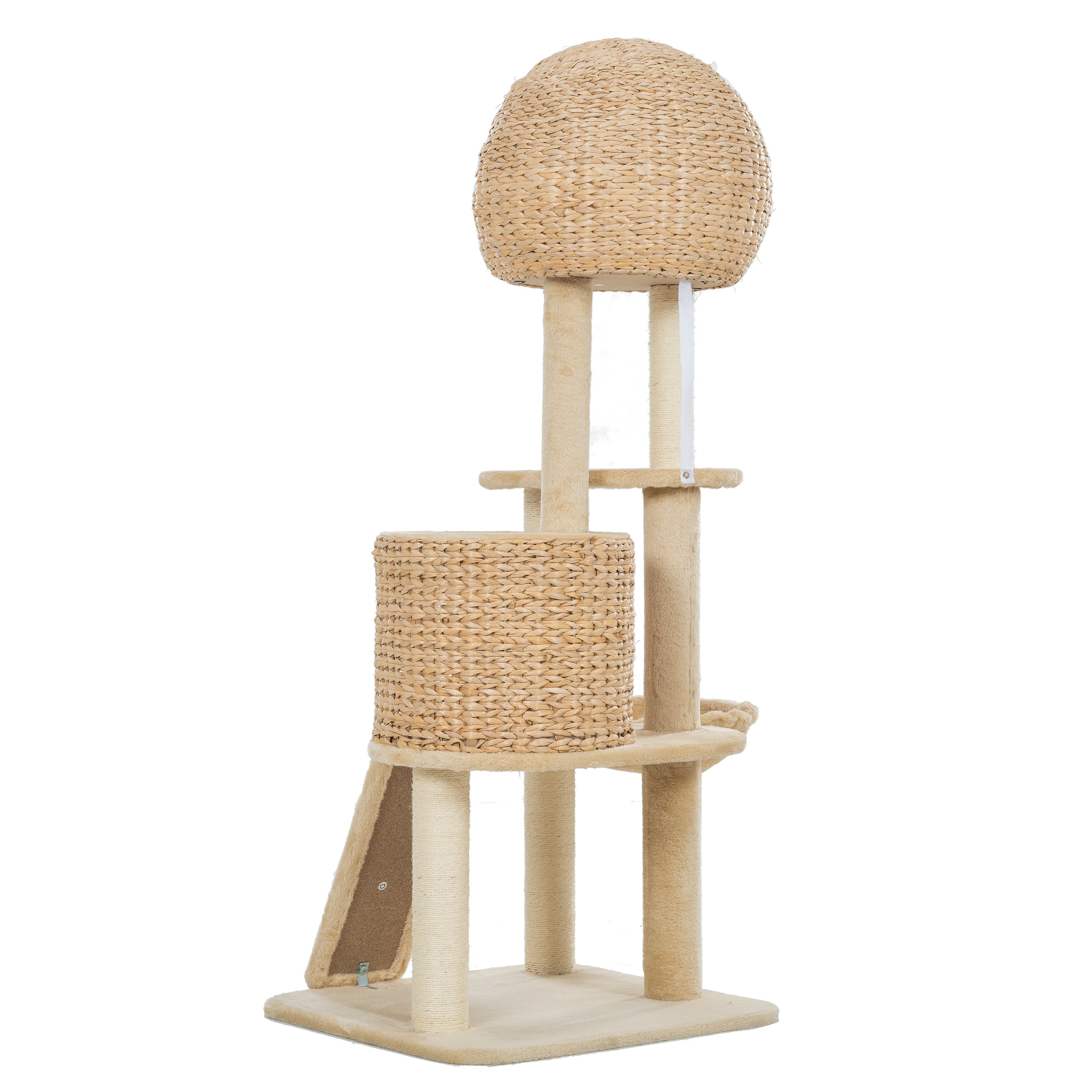 Cat Tree, 59-Inch Cat Tower for Indoor Cats, Plush Multi-Level Cat Condo with 2 Perches, 2 Caves, Cozy Basket and Scratching Board - Beige