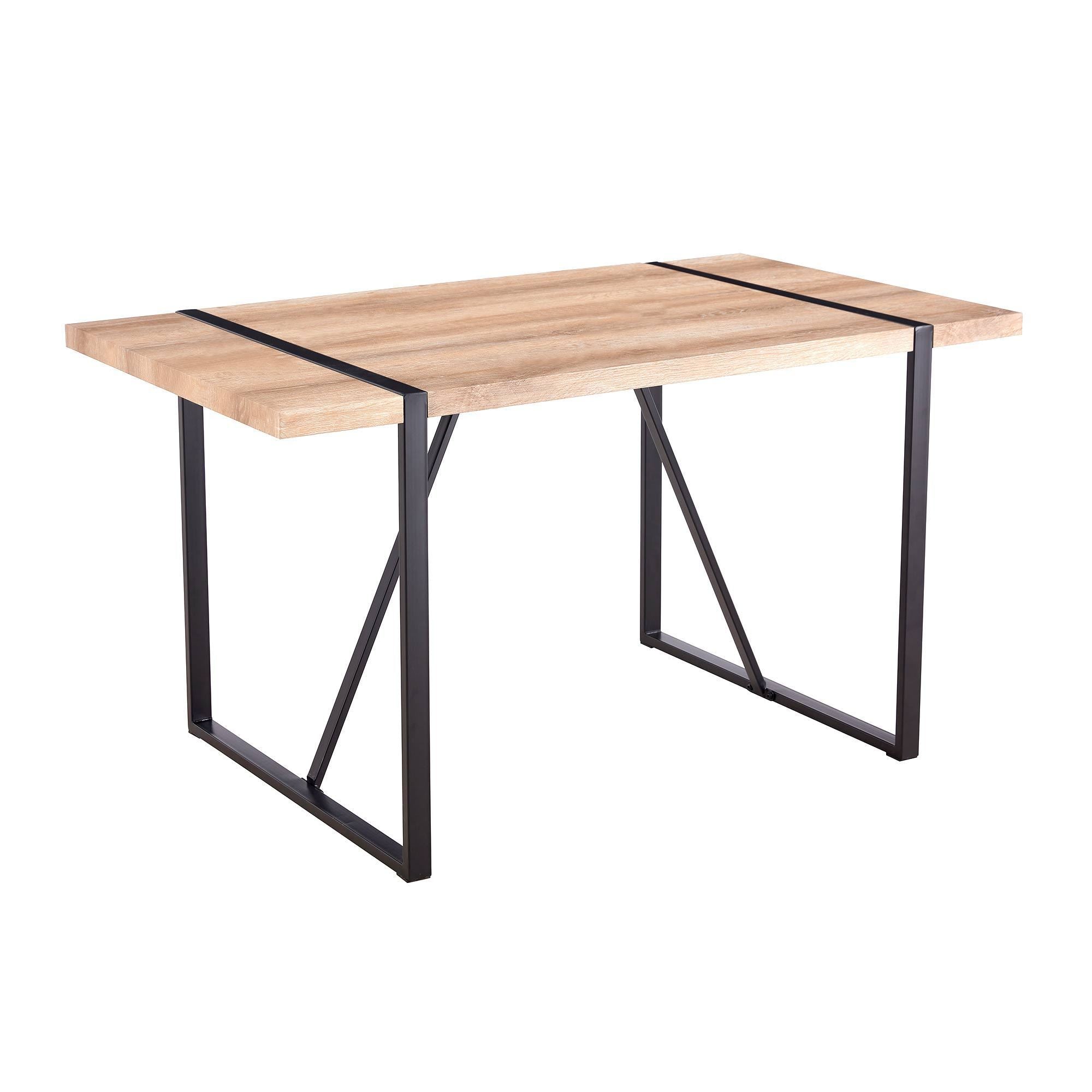 Rustic Industrial Rectangular Wood Dining Table For 4-6 Person, With 1.5" Thick Engineered Wood Tabletop and Black Metal Legs - Rustic Brown
