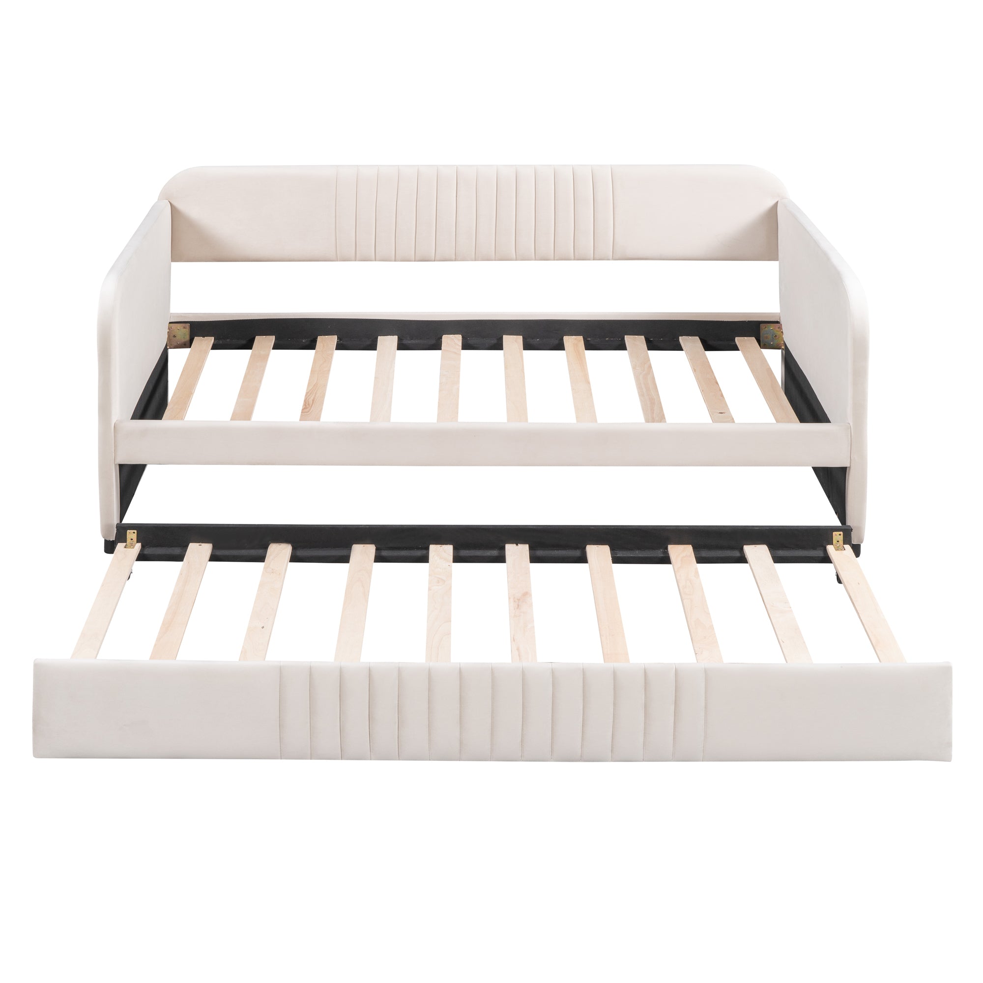 Upholstered Daybed Sofa Bed Twin Size With Trundle Bed and Wood Slat - Beige