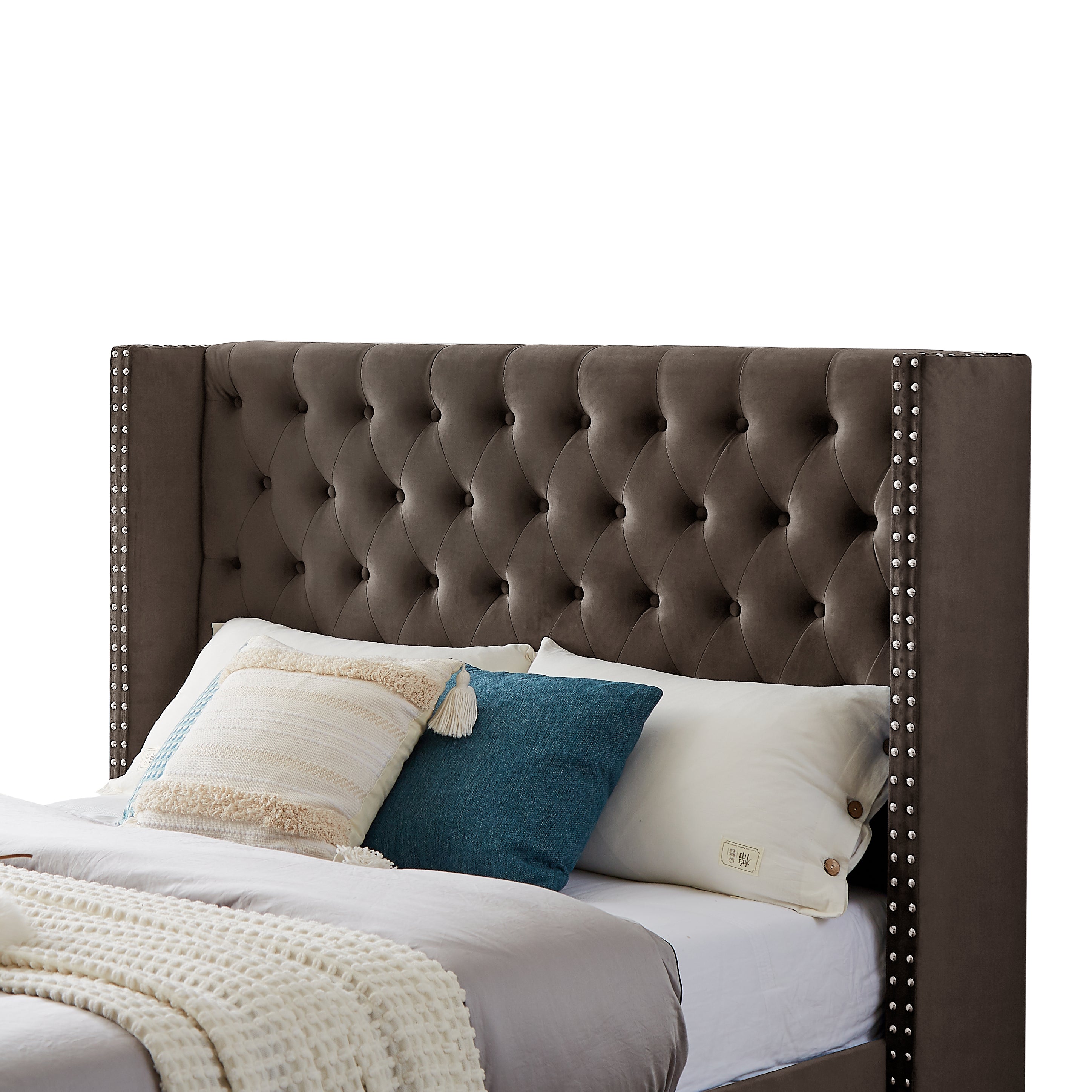 Queen Bed with Two(2) nightstands - Button designed Headboard