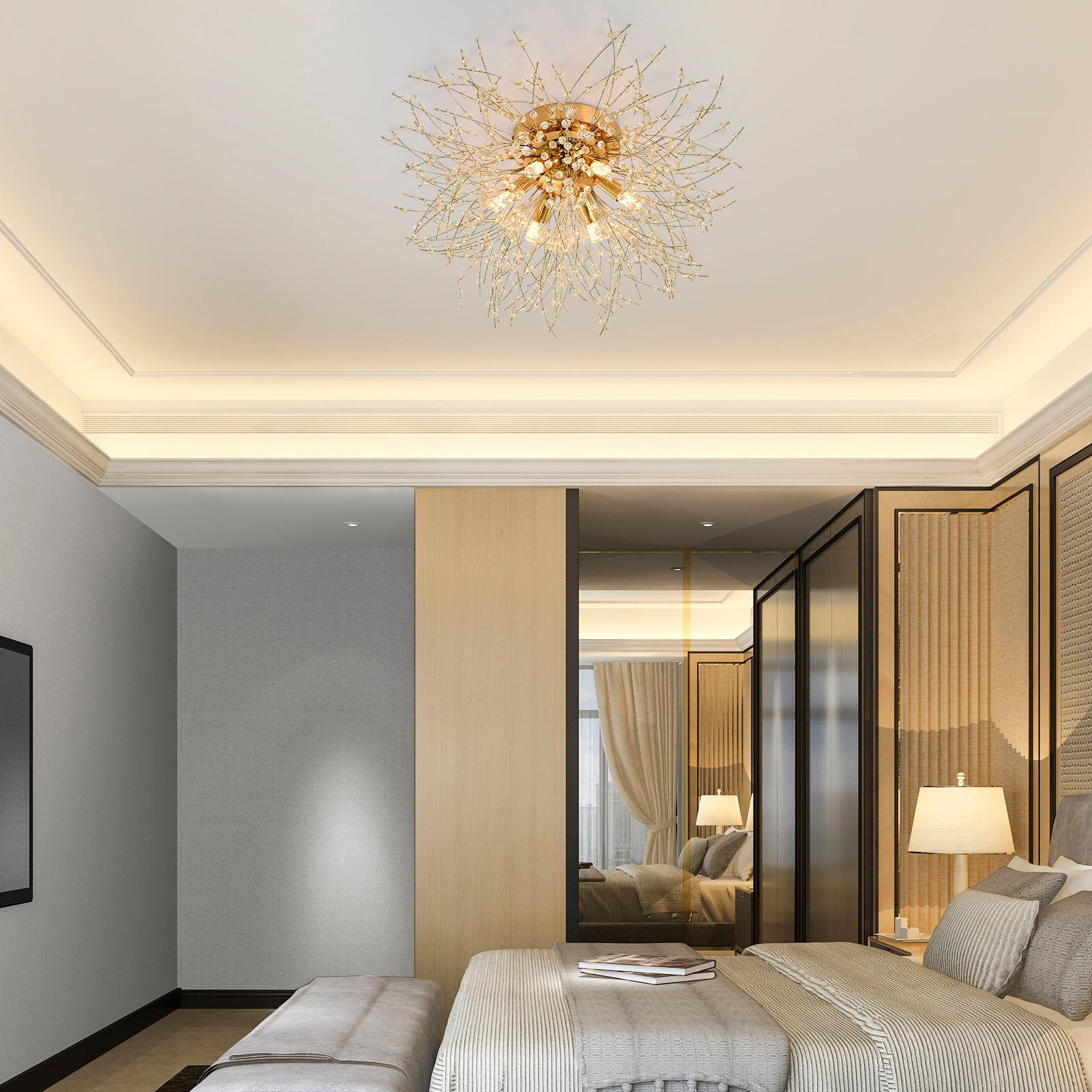 Crystal Flush Mount Ceiling Light - Golden