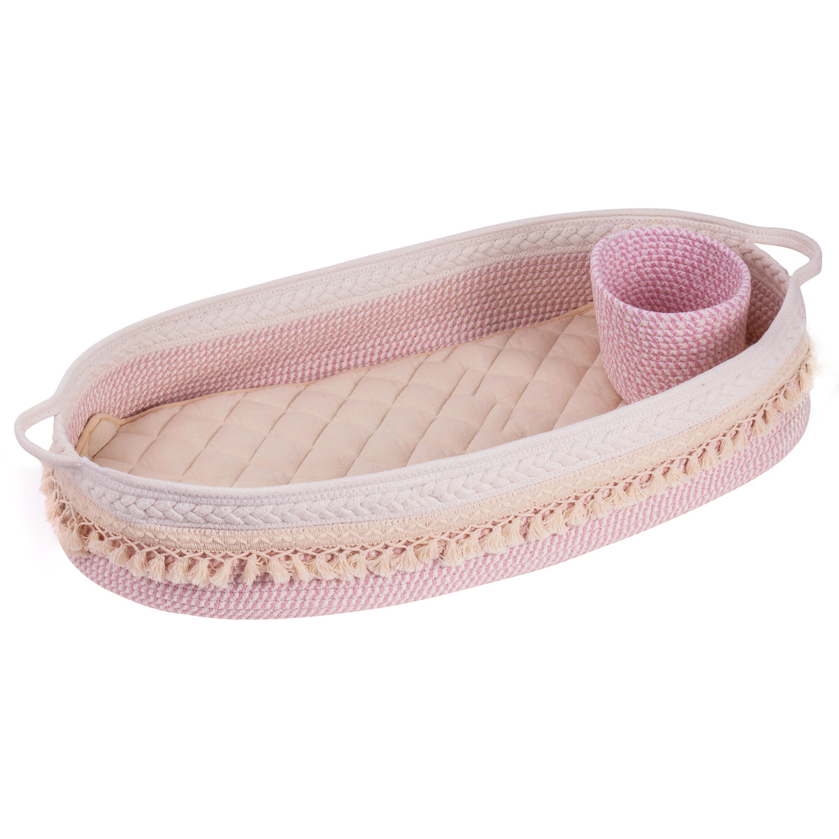 Baby Changing Handmade Woven Cotton Rope Moses Basket - Pink