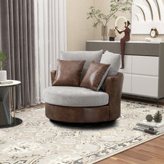 Accent Barrel Chair and Sofa With 4 Pillows 360 Degree Swivel Round Sofa- Light Gray