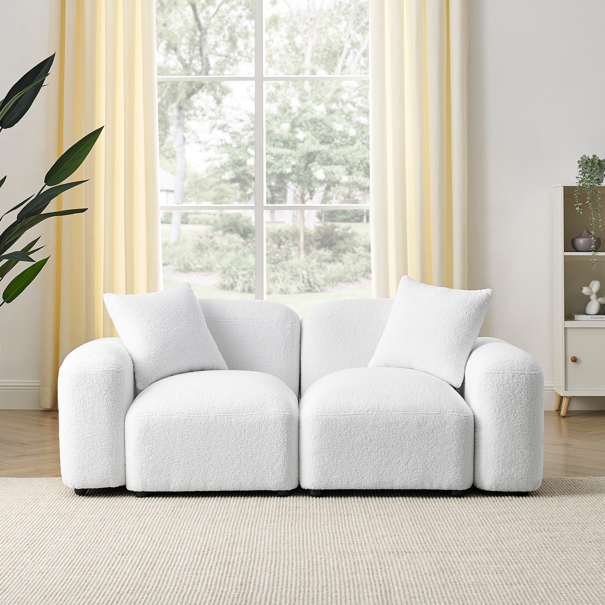 Teddy Fabric L-Shape Modular Sectional Sofa, DIY Combination - White