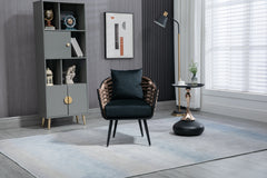 Modern Velvet Accent Chair Upholstered Armchair Tufted with Metal Frame - Black