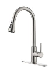 Single Handle High Arc Brushed Nickel Pull Out Kitchen Faucet, Single Level Stainless Steel Kitchen Sink Faucets with Pull Down Sprayer