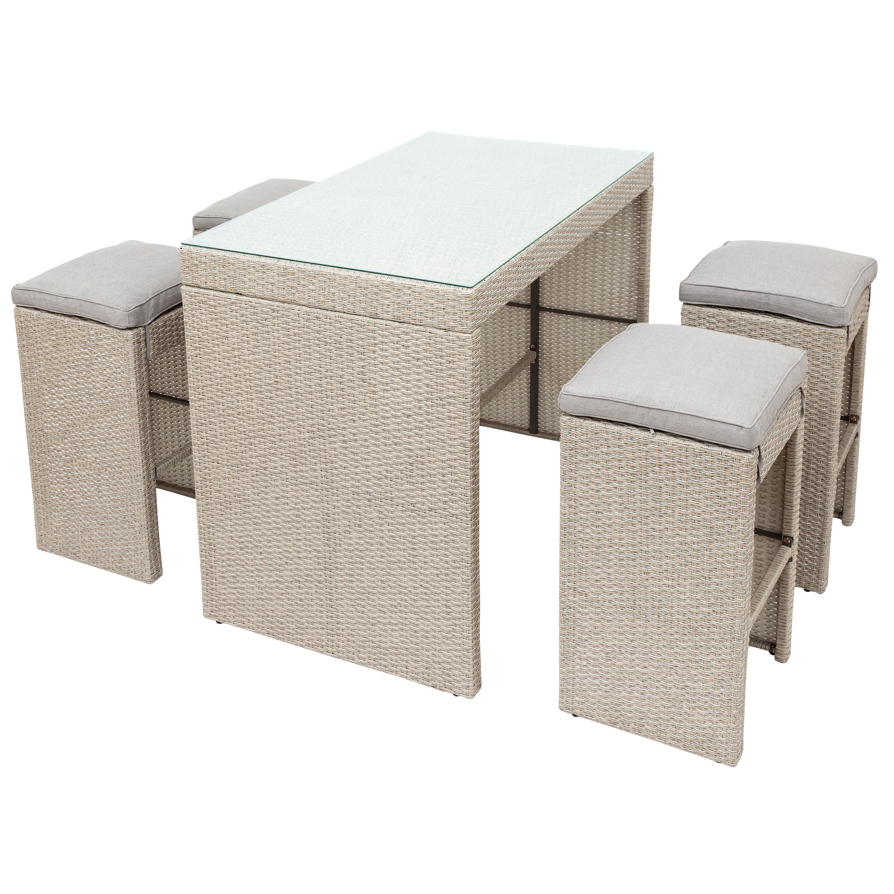 MAICOSY 5 Piece Rattan Outdoor Patio Stool Set, Patio Cushioned Seats with Table