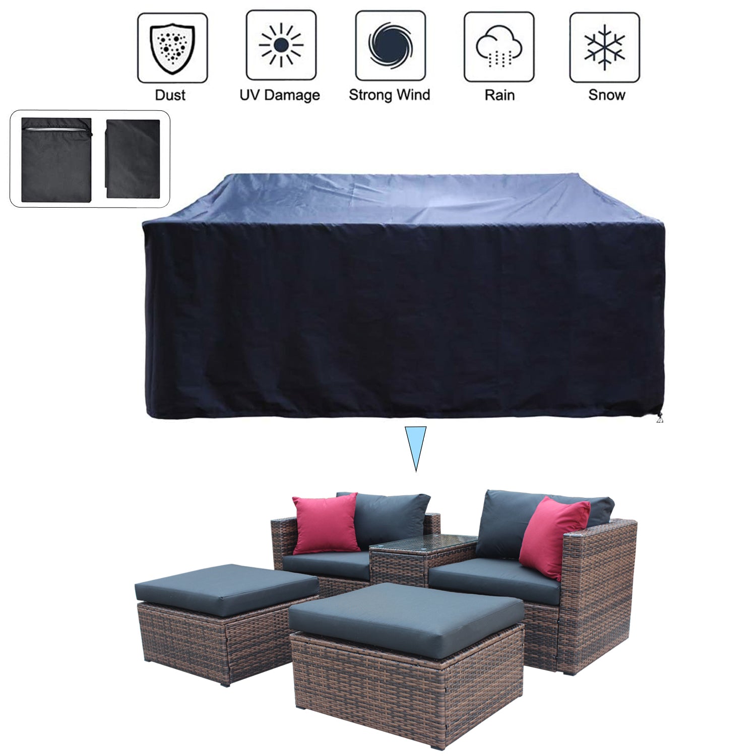 MAICOSY 10pc Outdoor Rattan Patio Furniture Set Cushions Pillow Protection Cover