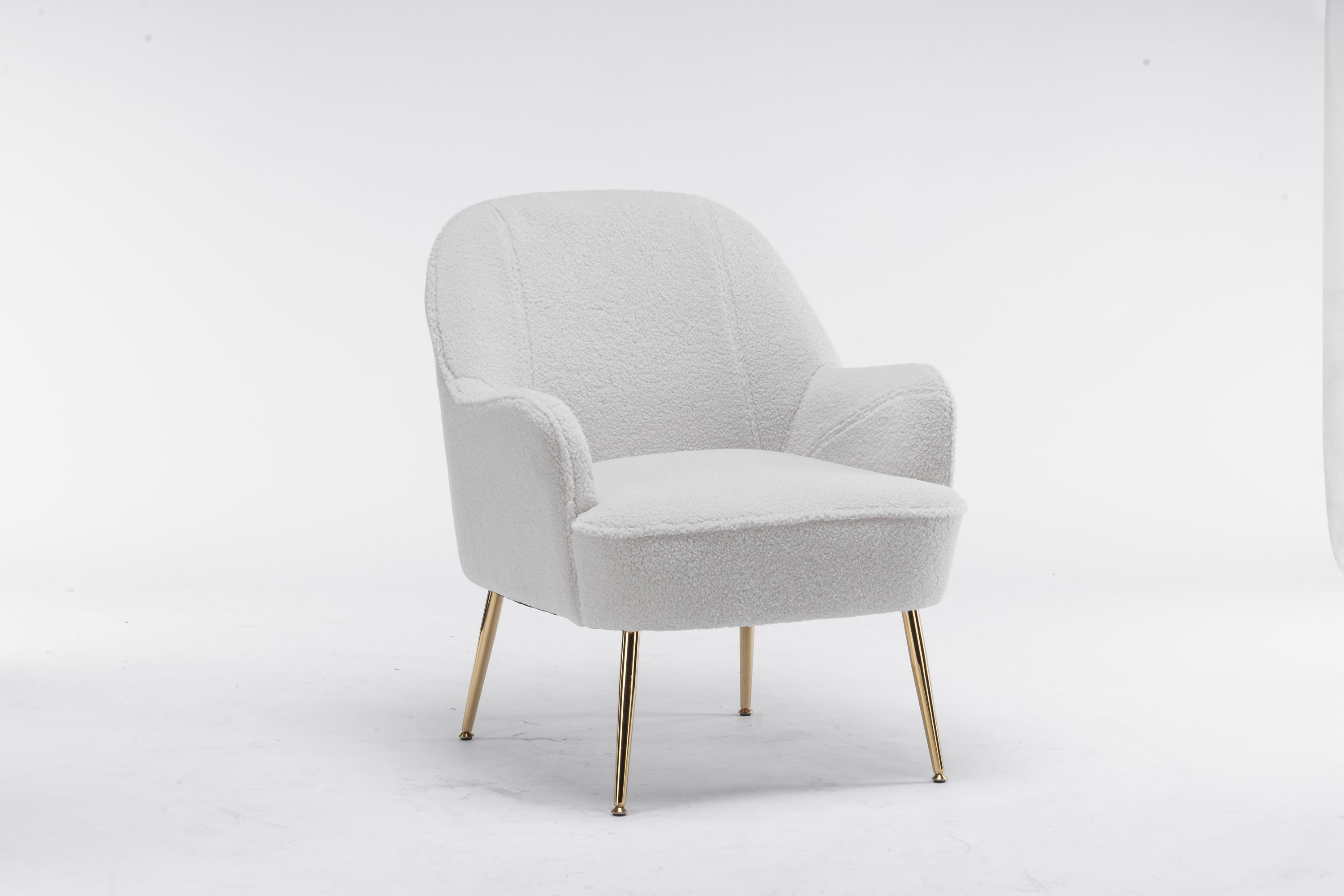 Modern Soft White Teddy Fabric Ergonomics Accent Chair With Gold Legs And Adjustable Legs