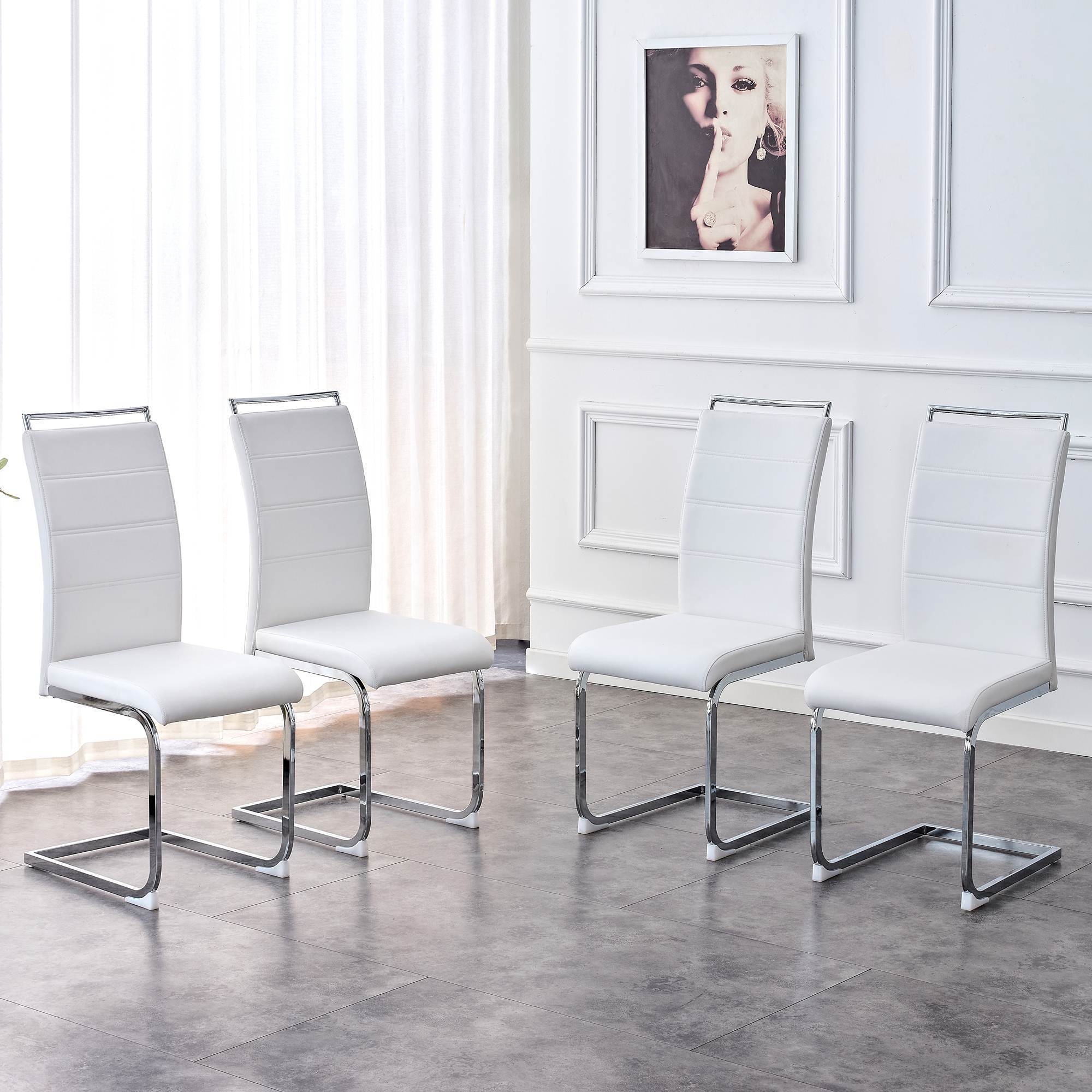 Modern Dining Chairs High Back Upholstered (Set of 4) - White+PU