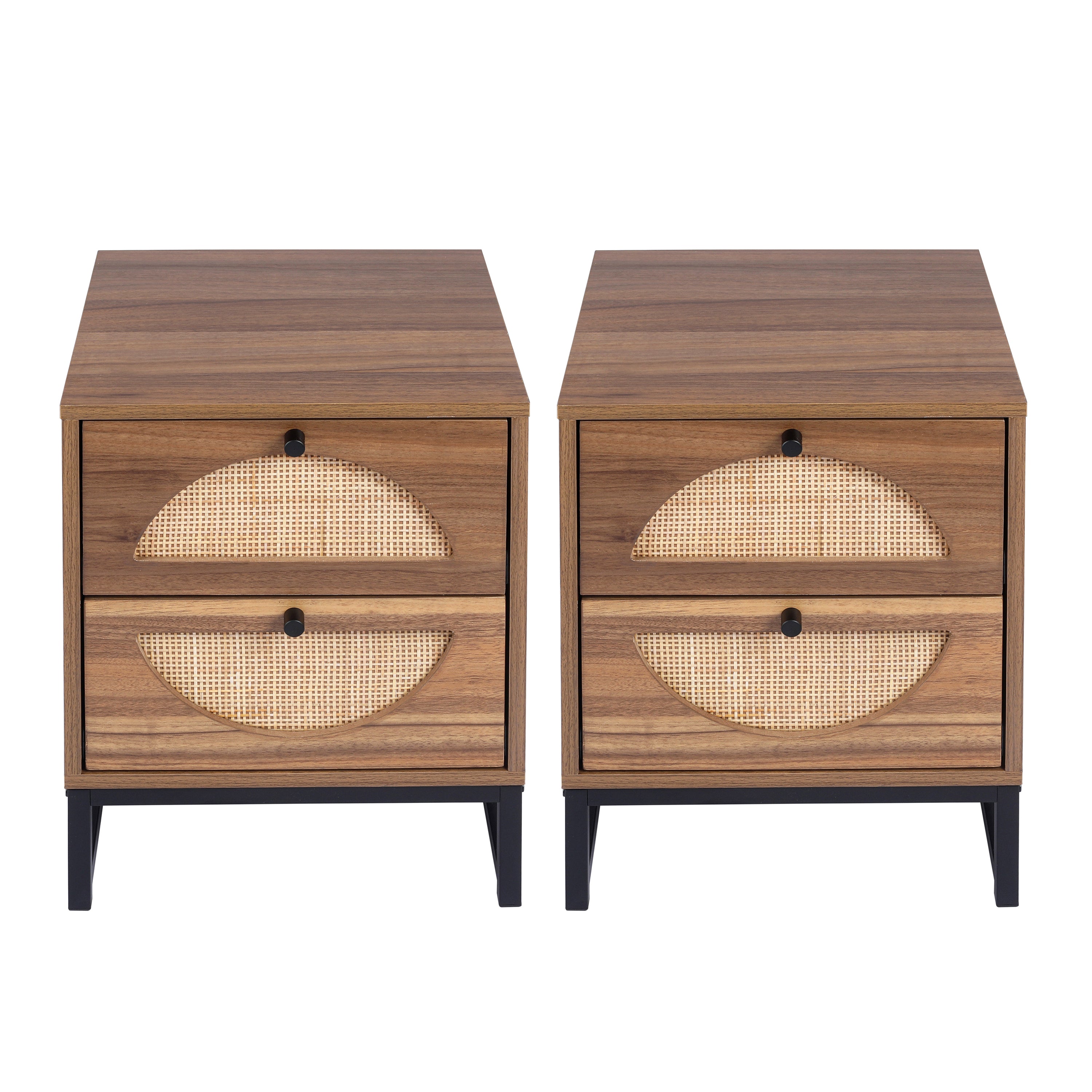 LINO Walnut Rattan Nightstand (Set of 2)