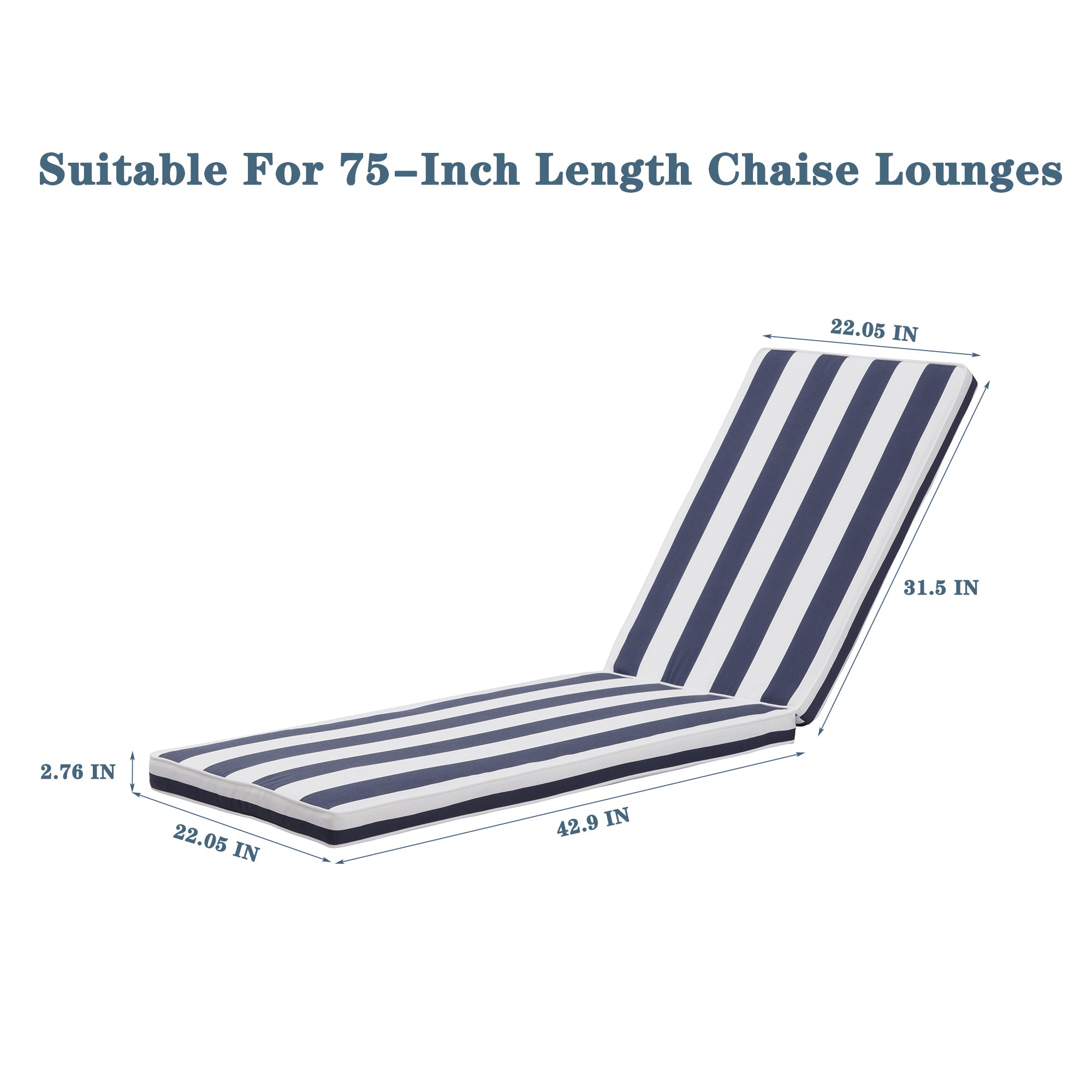 French Provencal Style Outdoor Chaise Lounge Set With Cushions, Five-Position Adjustable Aluminum Recliner, All Weather - Gray+ Blue White Stripes