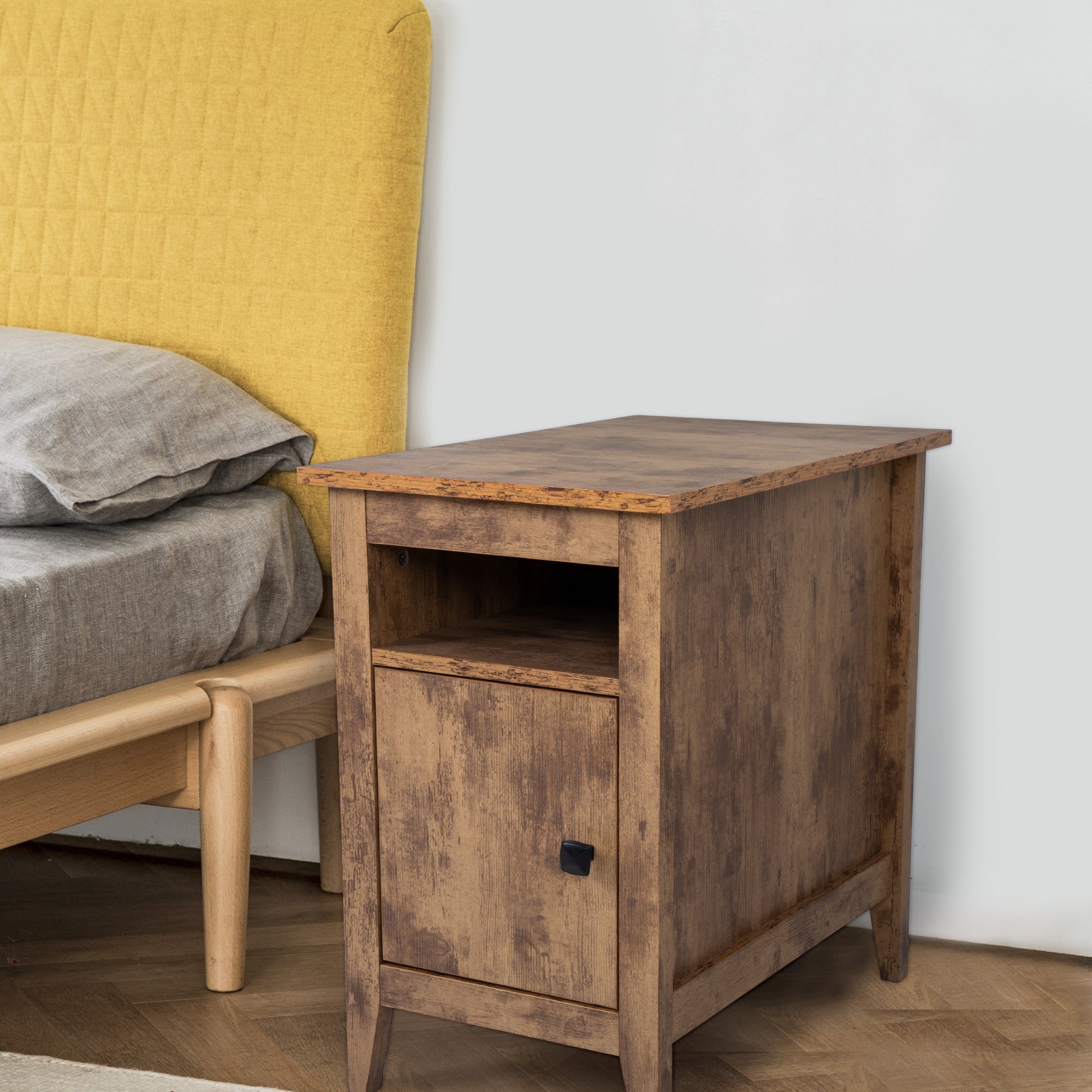 End Table with Cabinet and Shelf (Set of 2) - Rustic Brown