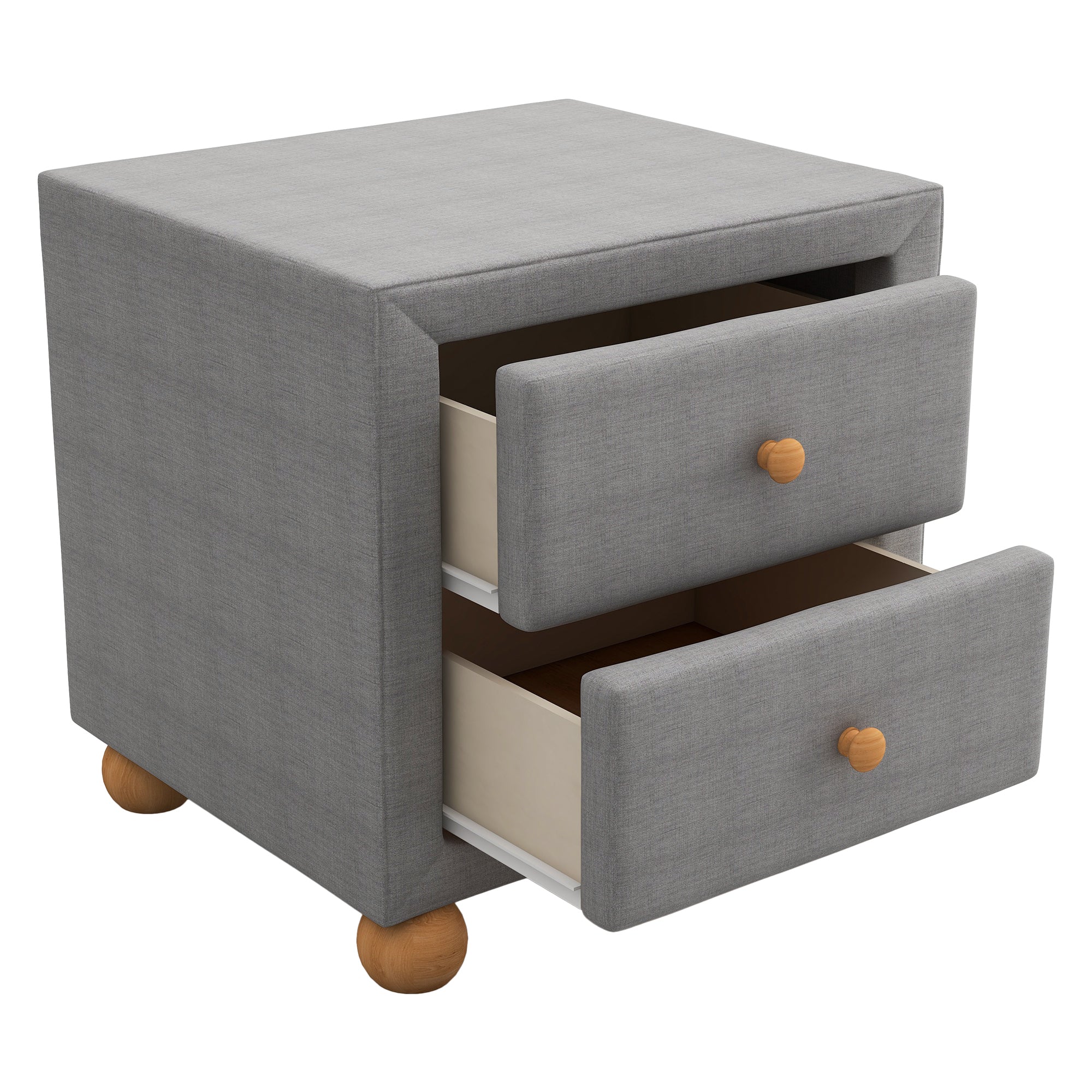 Modern Upholstered Storage Nightstand with 2 Drawers, Natural Wood Knobs - Dark Gray