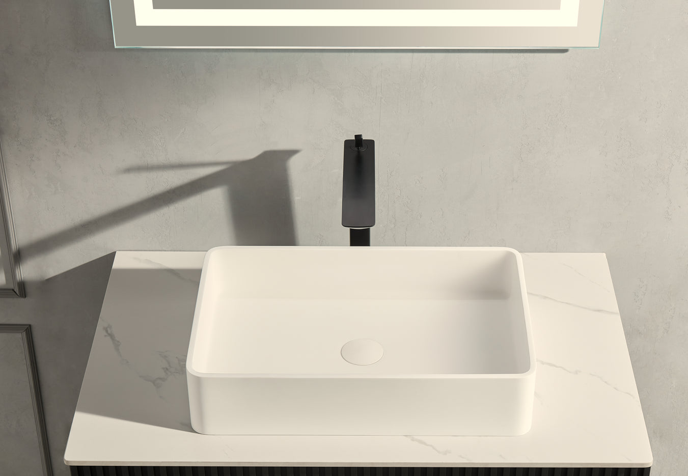 21.25'' x13.75'' Matte white Bathtoom Vessel Basin Artificial Stone Solid Surface Countertop Sink 540x350MM