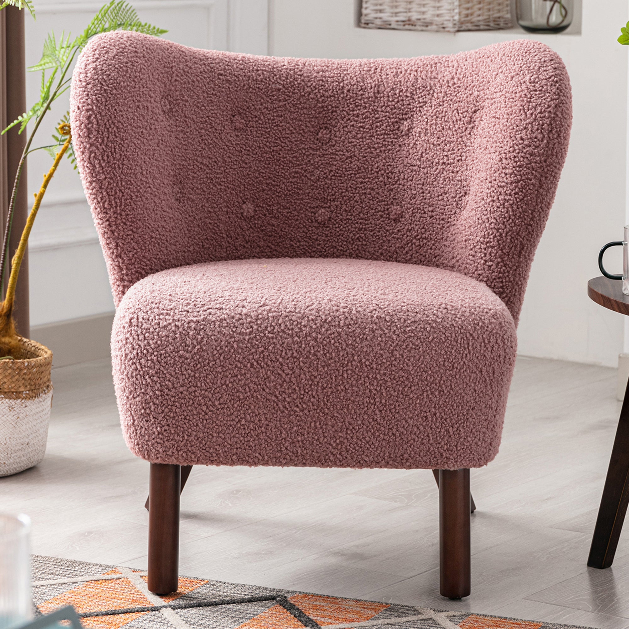 Modern Accent Chair with Solid Wood Legs for Living Room Bedroom - Blush