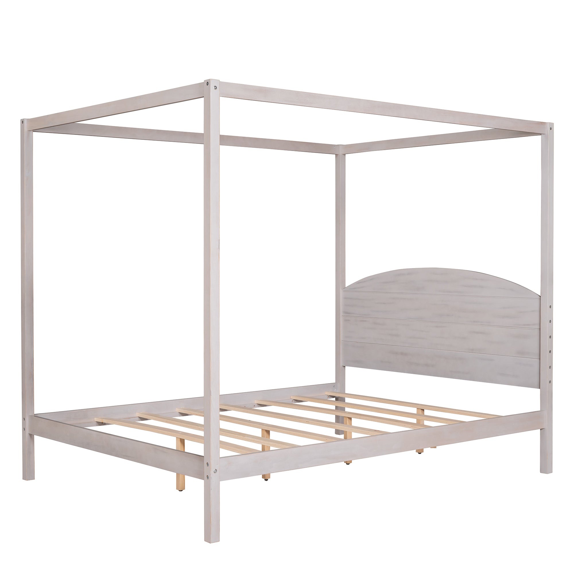 Queen Size Canopy Platform Bed with Headboard and Support Legs - Grey Wash