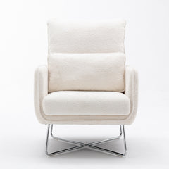 Modern Comfy Leisure Accent Chair, Teddy Short Velvet Armchair with Lumbar Pillow - Cream White