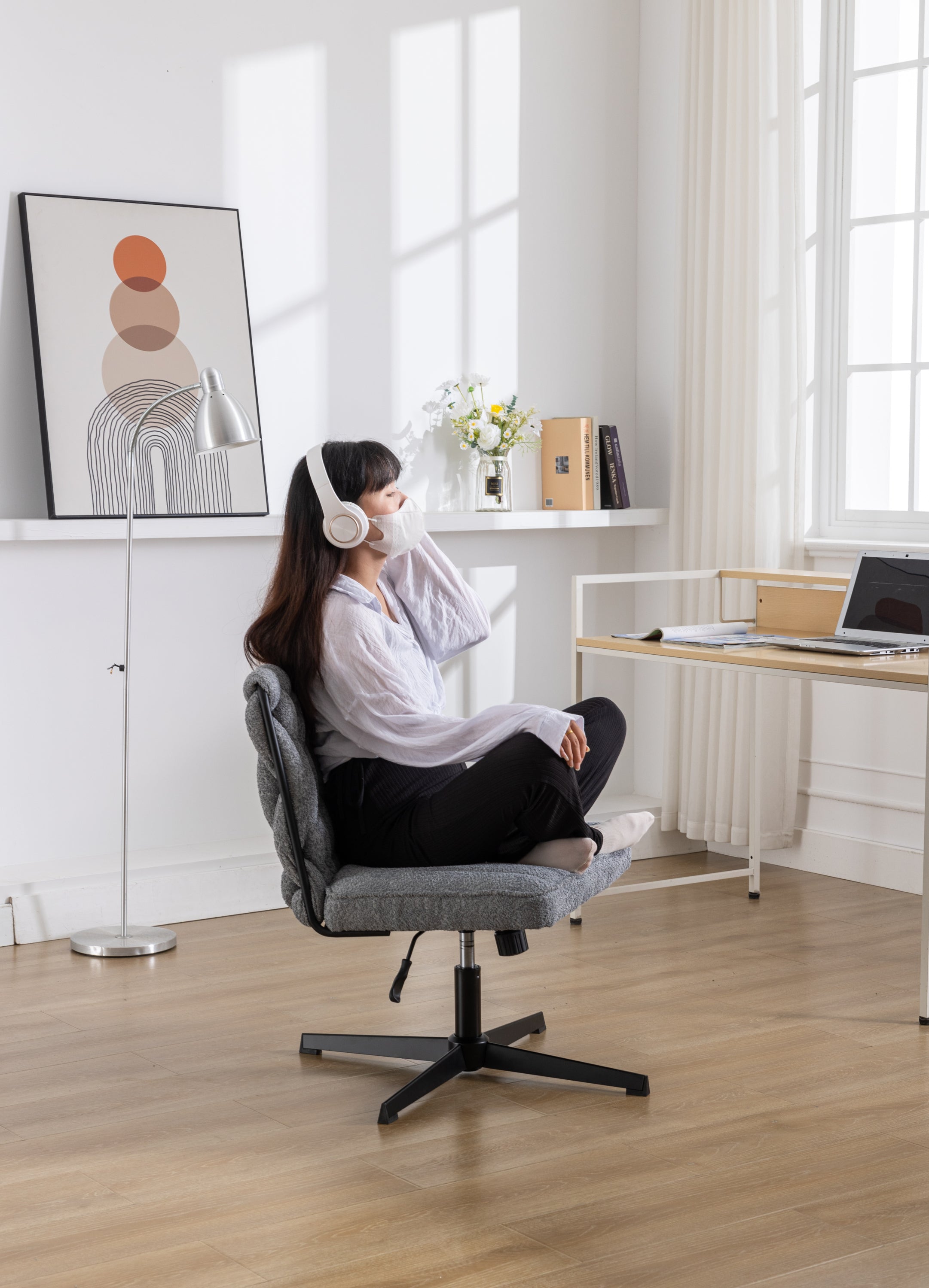 Armless Office Desk Chair No Wheels - Grey