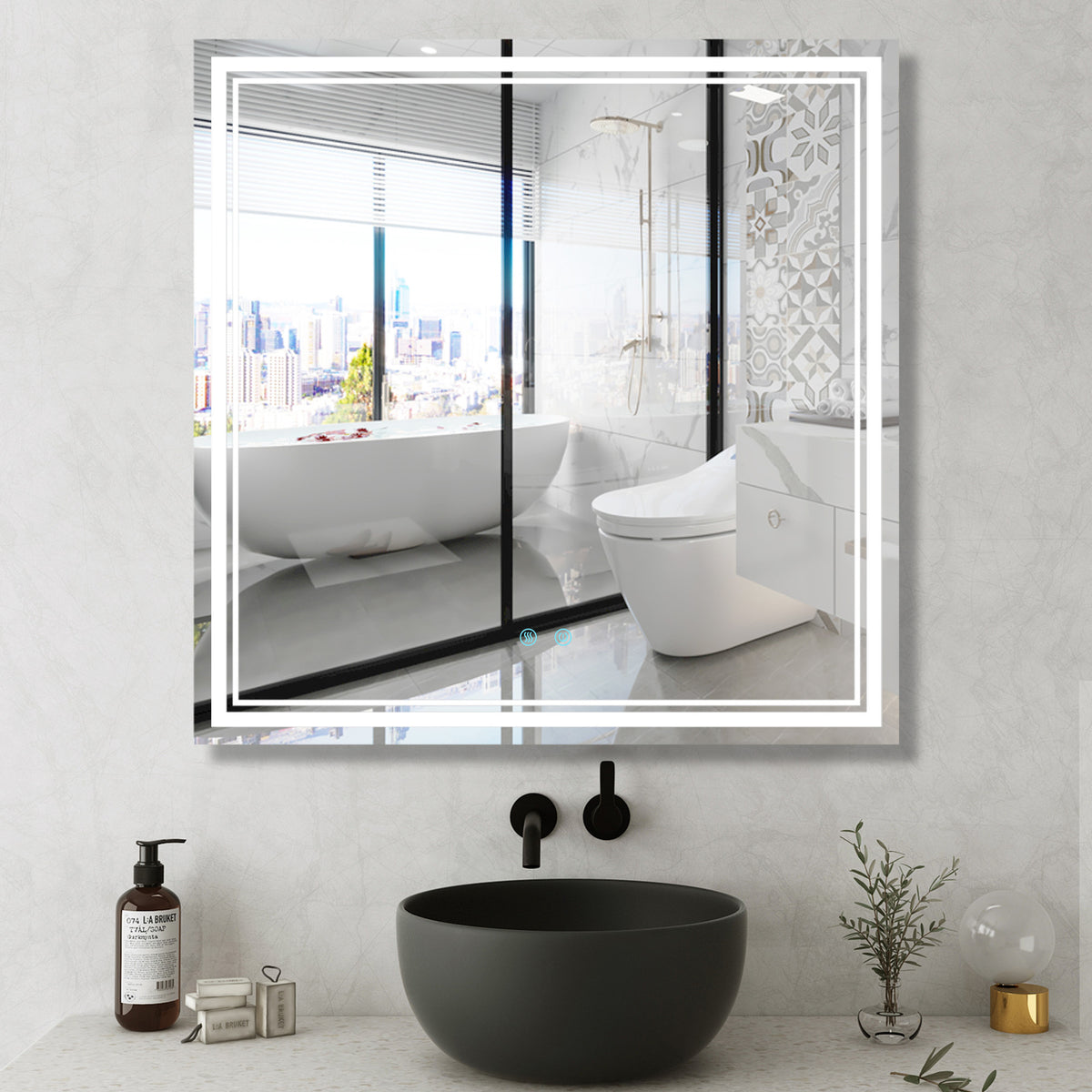 LED Mirror for Bathroom, Adjustable 3 Color, Dimmable Vanity Mirror with Lights, Anti-Fog, Touch Control Wall Mounted Bathroom Mirror 36 x 36 Vertical