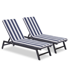 French Provencal Style Outdoor Chaise Lounge Set With Cushions, Five-Position Adjustable Aluminum Recliner, All Weather - Gray+ Blue White Stripes