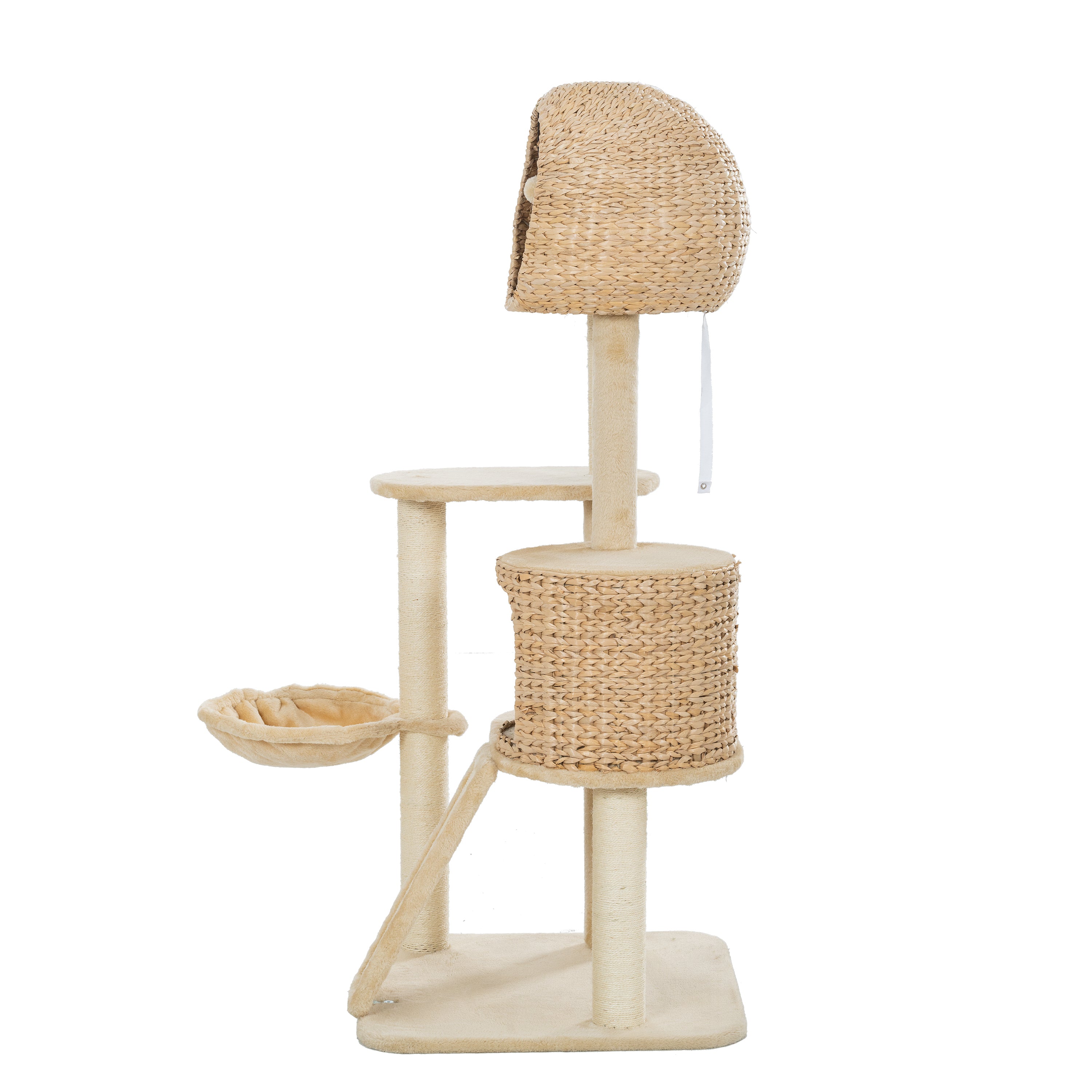 Cat Tree, 59-Inch Cat Tower for Indoor Cats, Plush Multi-Level Cat Condo with 2 Perches, 2 Caves, Cozy Basket and Scratching Board - Beige