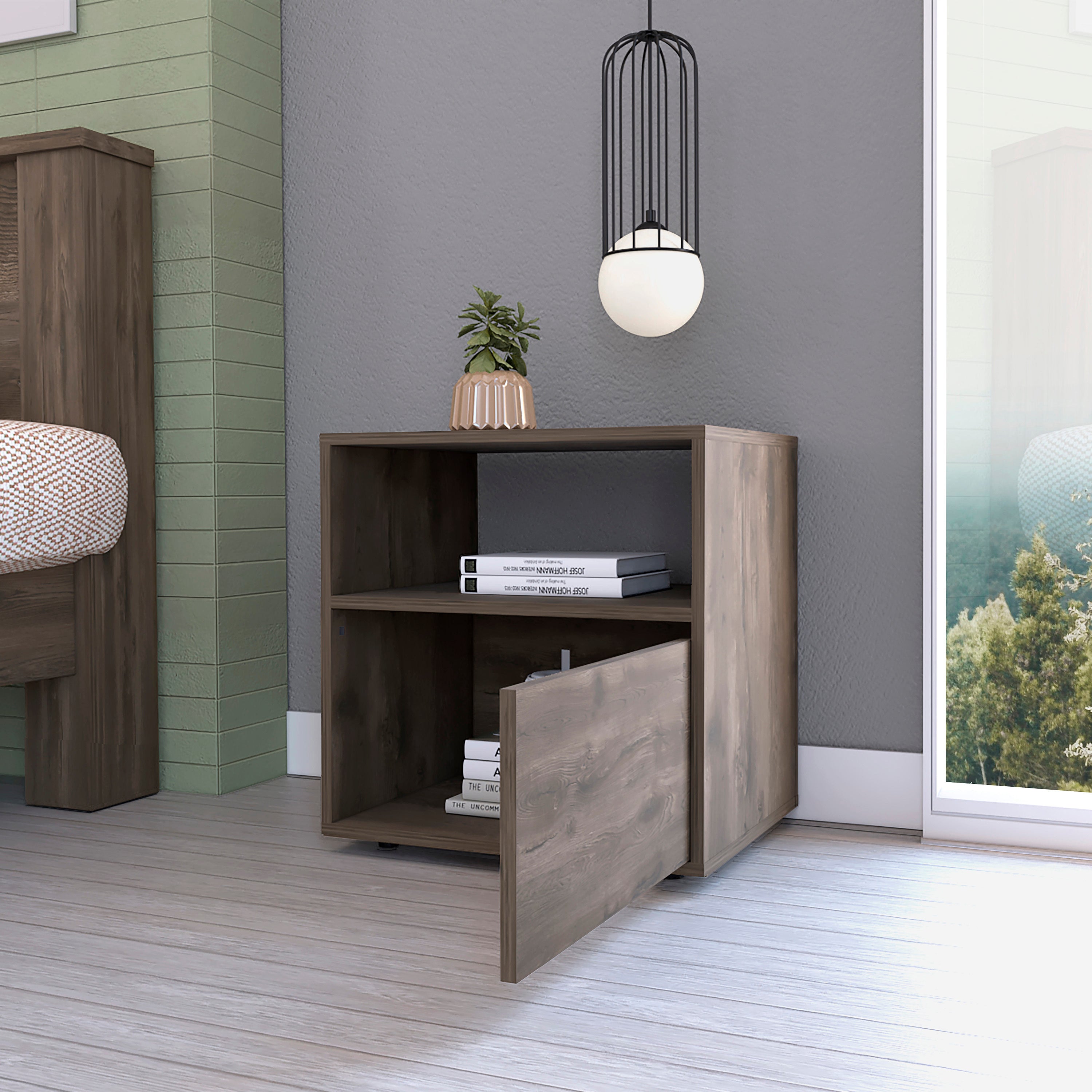 Modern 1-Shelf Nightstand Dark Brown